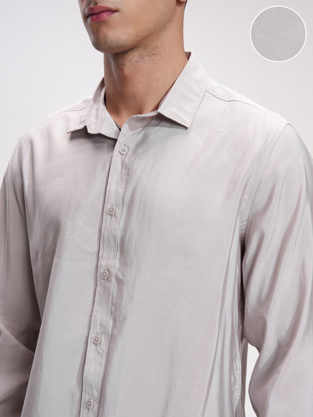 Highlander Men Grey Self Design Slim Fit Casual Shirt - Grey - Image 5