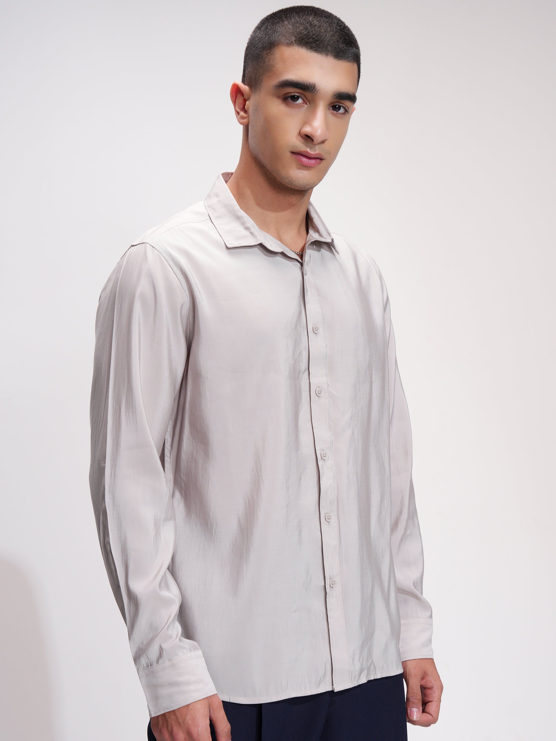 Highlander Men Grey Self Design Slim Fit Casual Shirt - Grey - Image 6