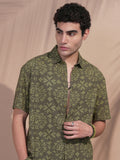 Highlander Men Olive Printed Relaxed Fit Casual Shirt - Olive - Image 1
