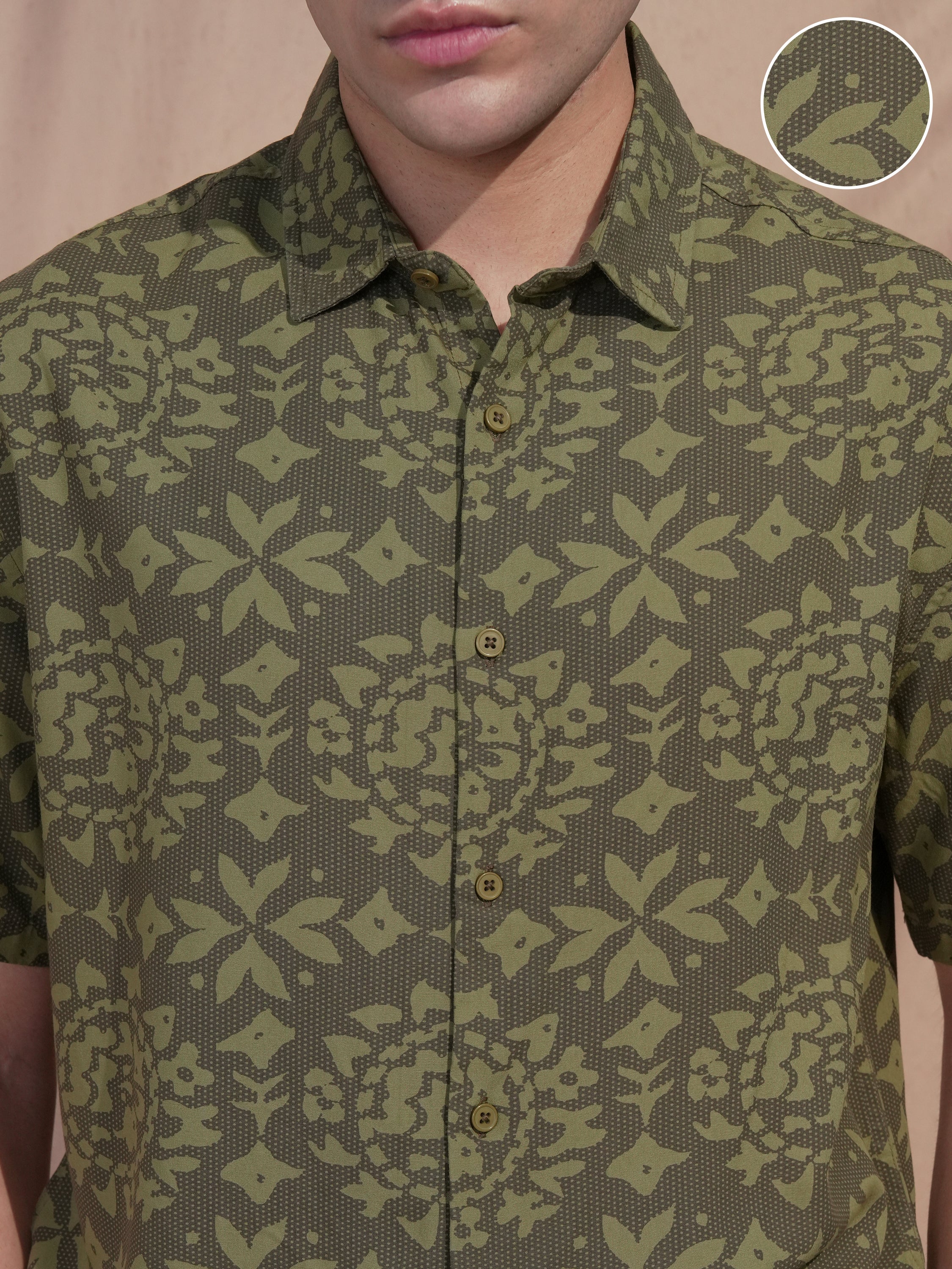 Highlander Men Olive Printed Relaxed Fit Casual Shirt - Olive - Image 5