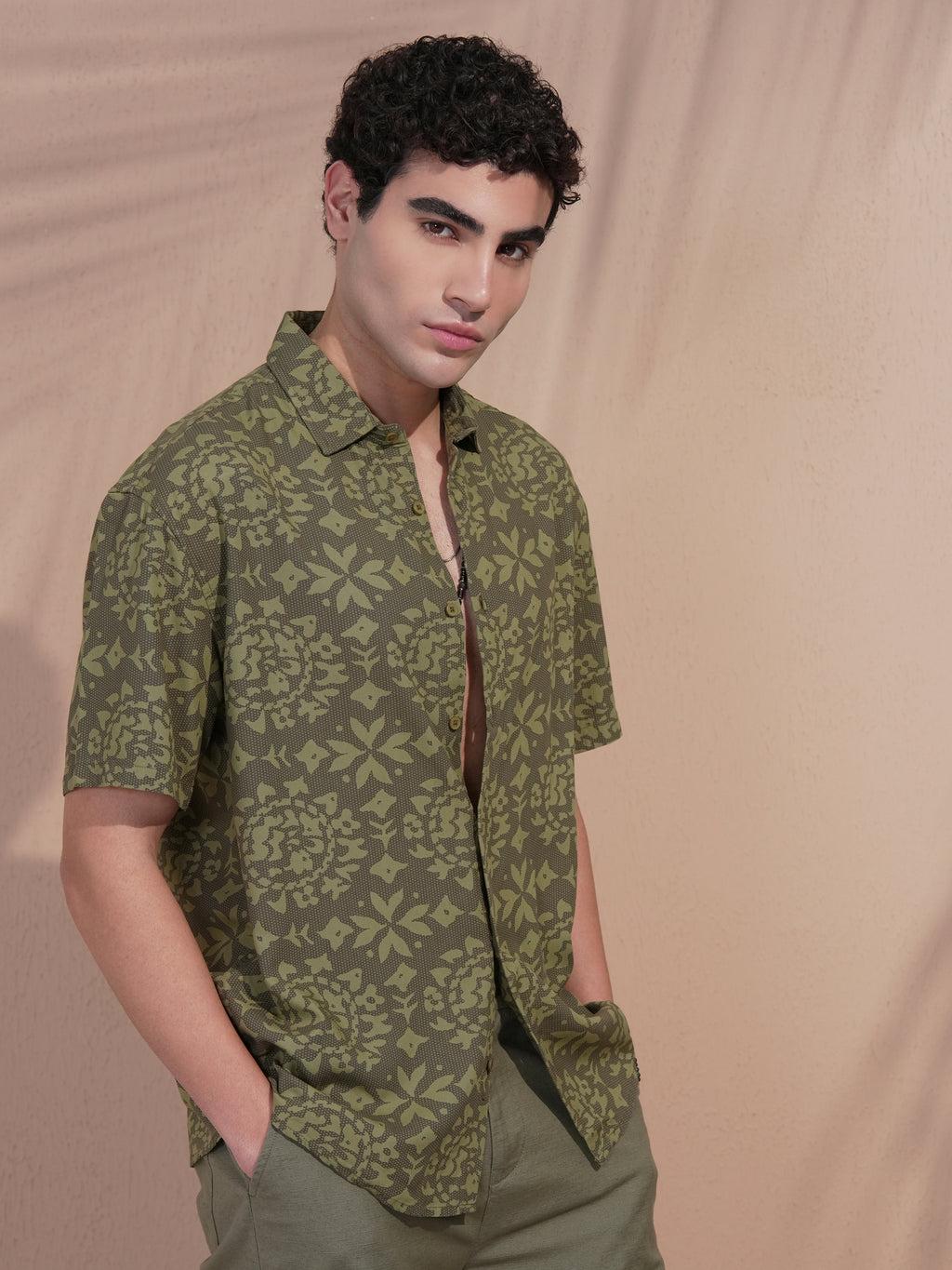 Highlander Men Olive Printed Relaxed Fit Casual Shirt - Olive - Image 6