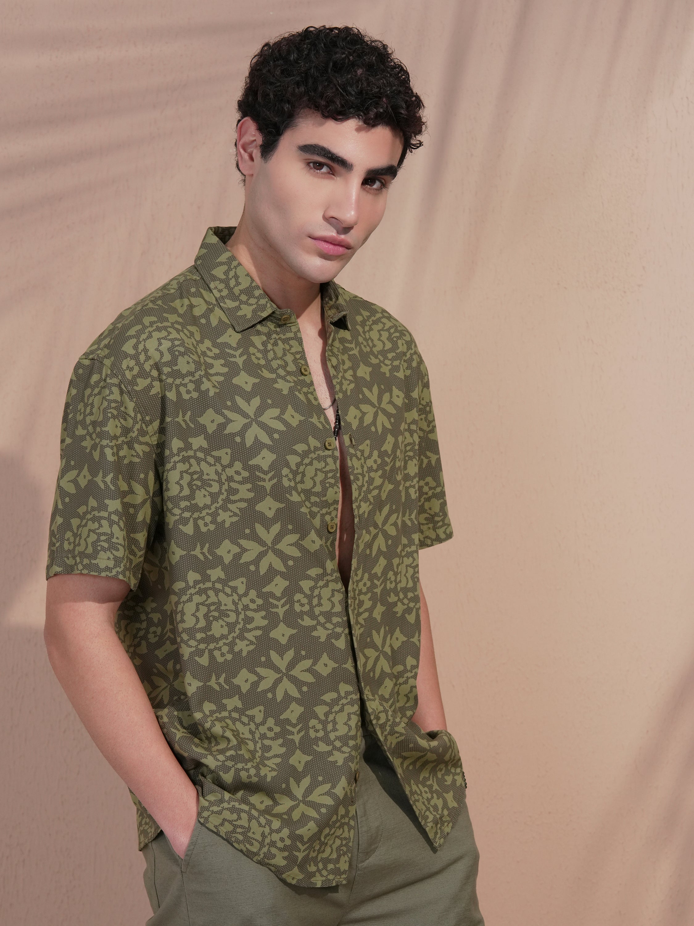 Highlander Men Olive Printed Relaxed Fit Casual Shirt - Olive - Image 6