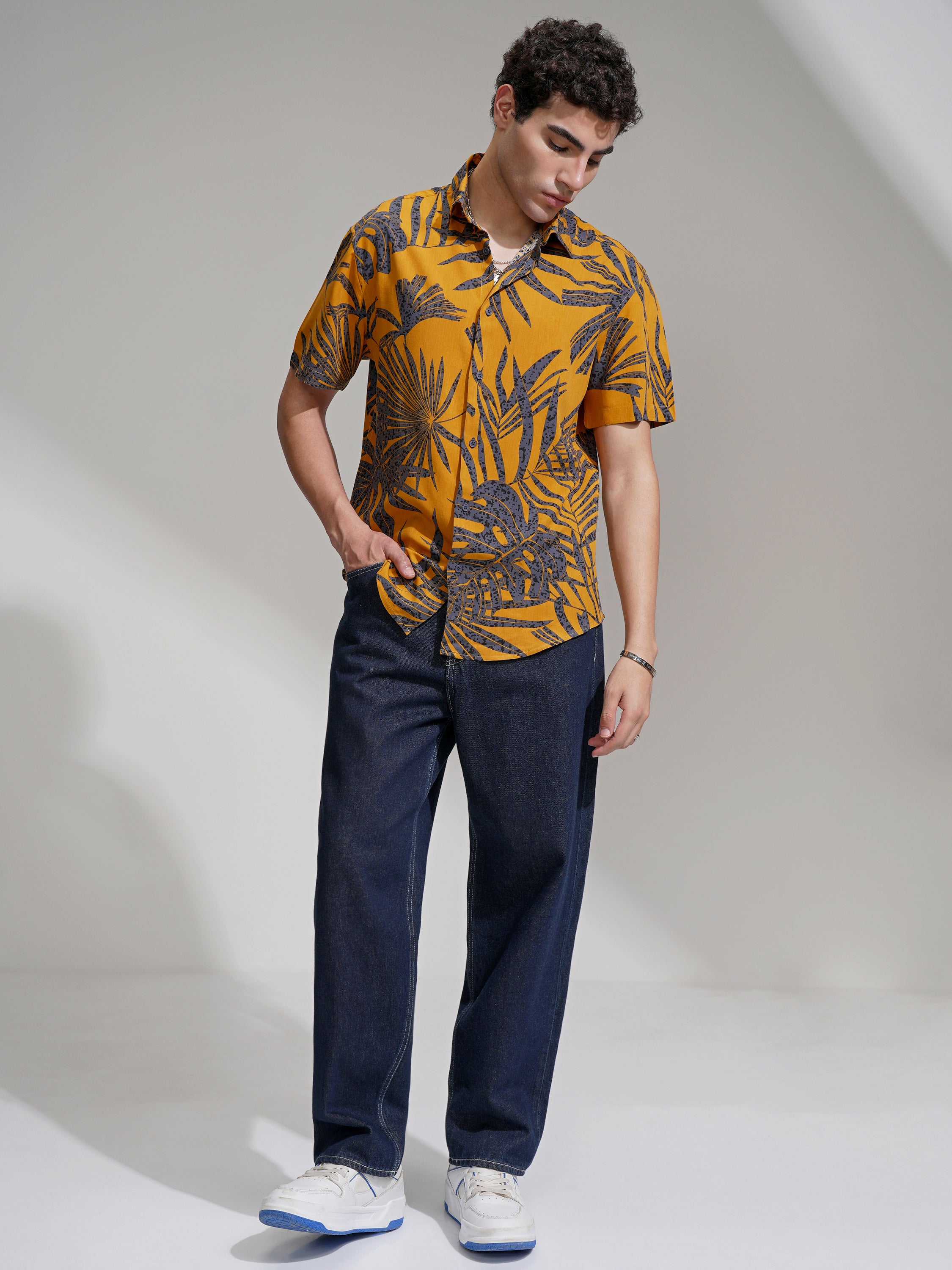 Highlander Men Orange Printed Relaxed Fit Casual Shirt - Orange - Image 2