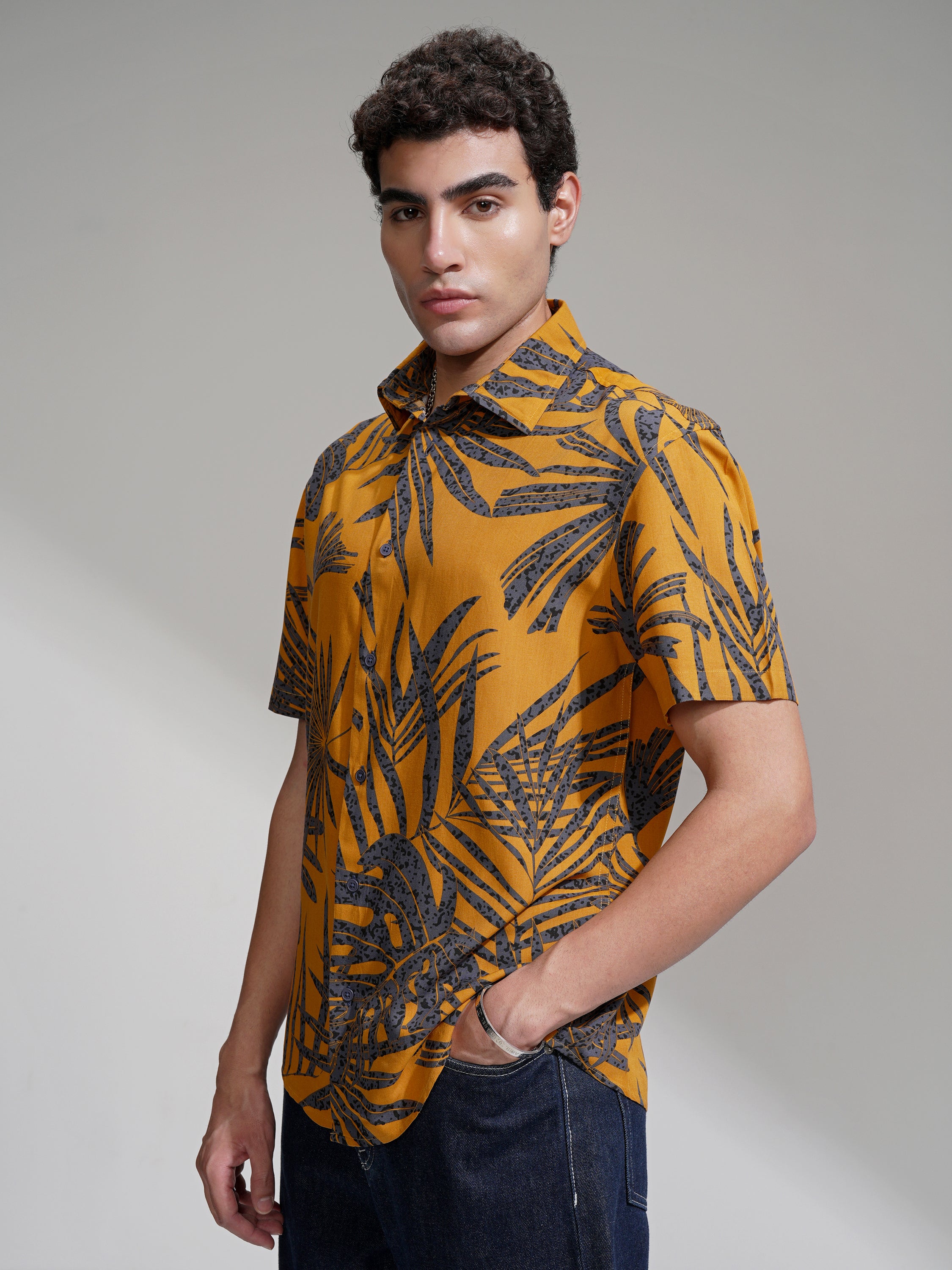 Highlander Men Orange Printed Relaxed Fit Casual Shirt - Orange - Image 4