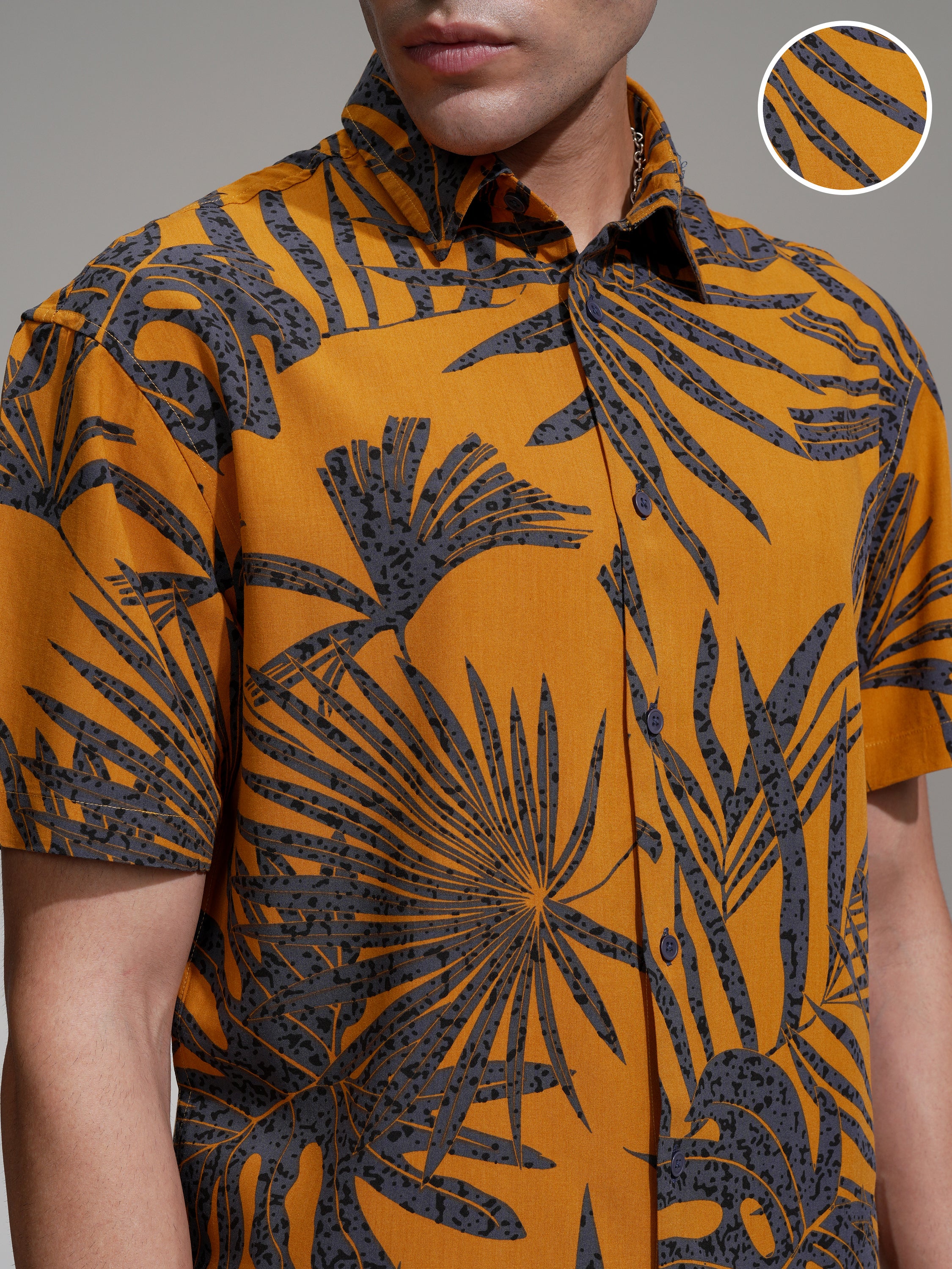 Highlander Men Orange Printed Relaxed Fit Casual Shirt - Orange - Image 5