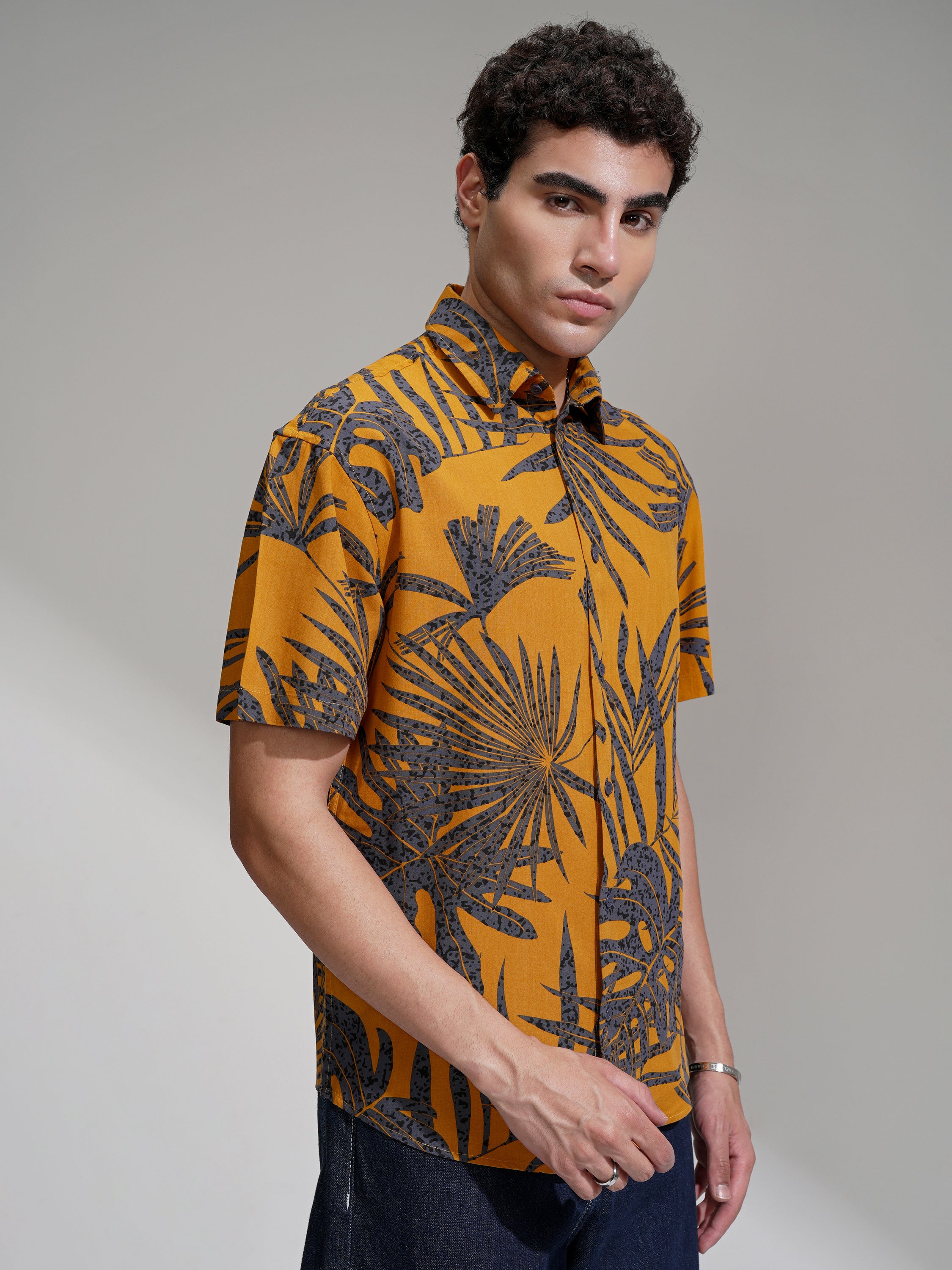 Highlander Men Orange Printed Relaxed Fit Casual Shirt - Orange - Image 6
