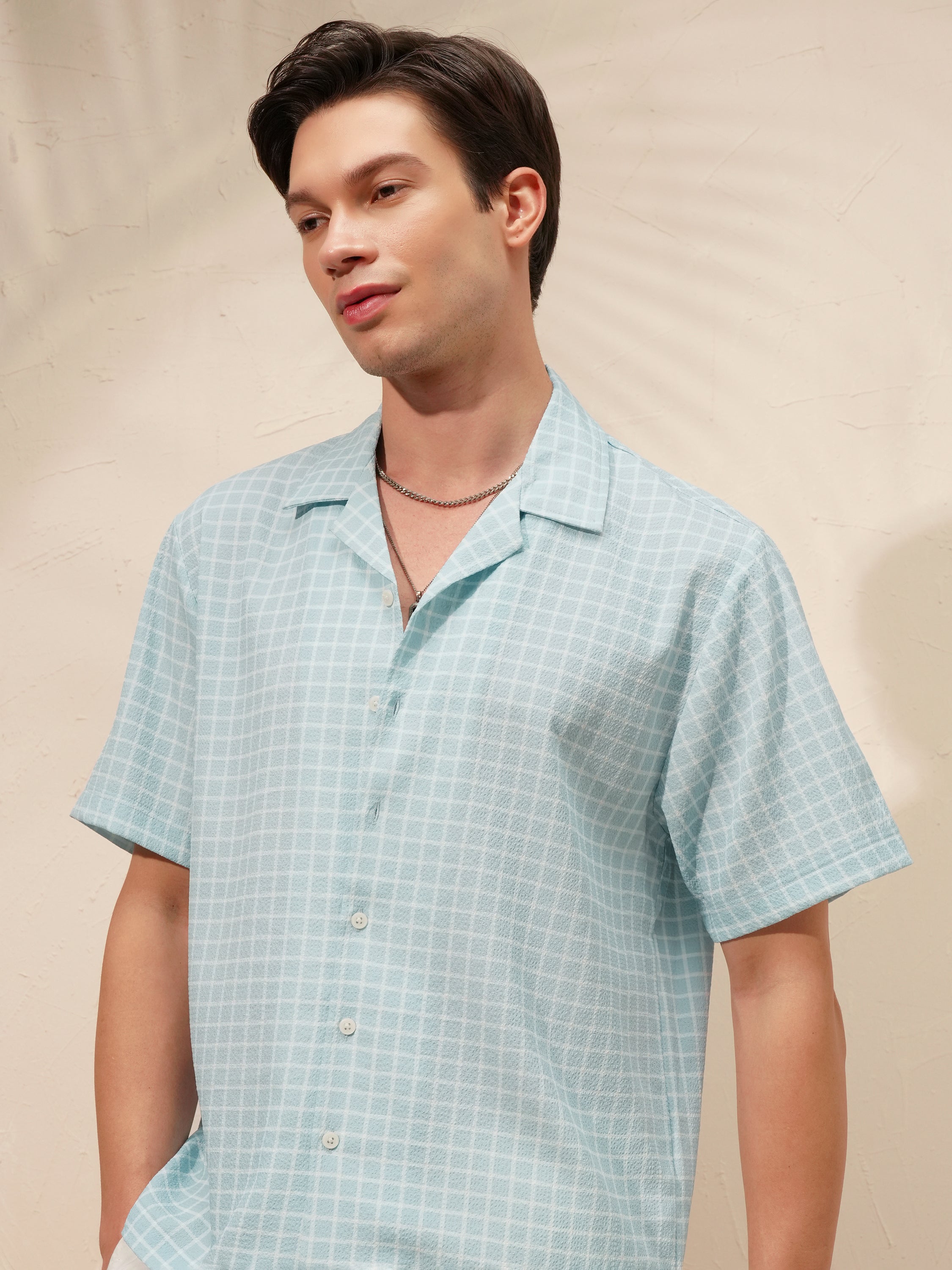 Highlander Men Blue Checked Boxy Fit Casual Shirt - Blue - Image 1