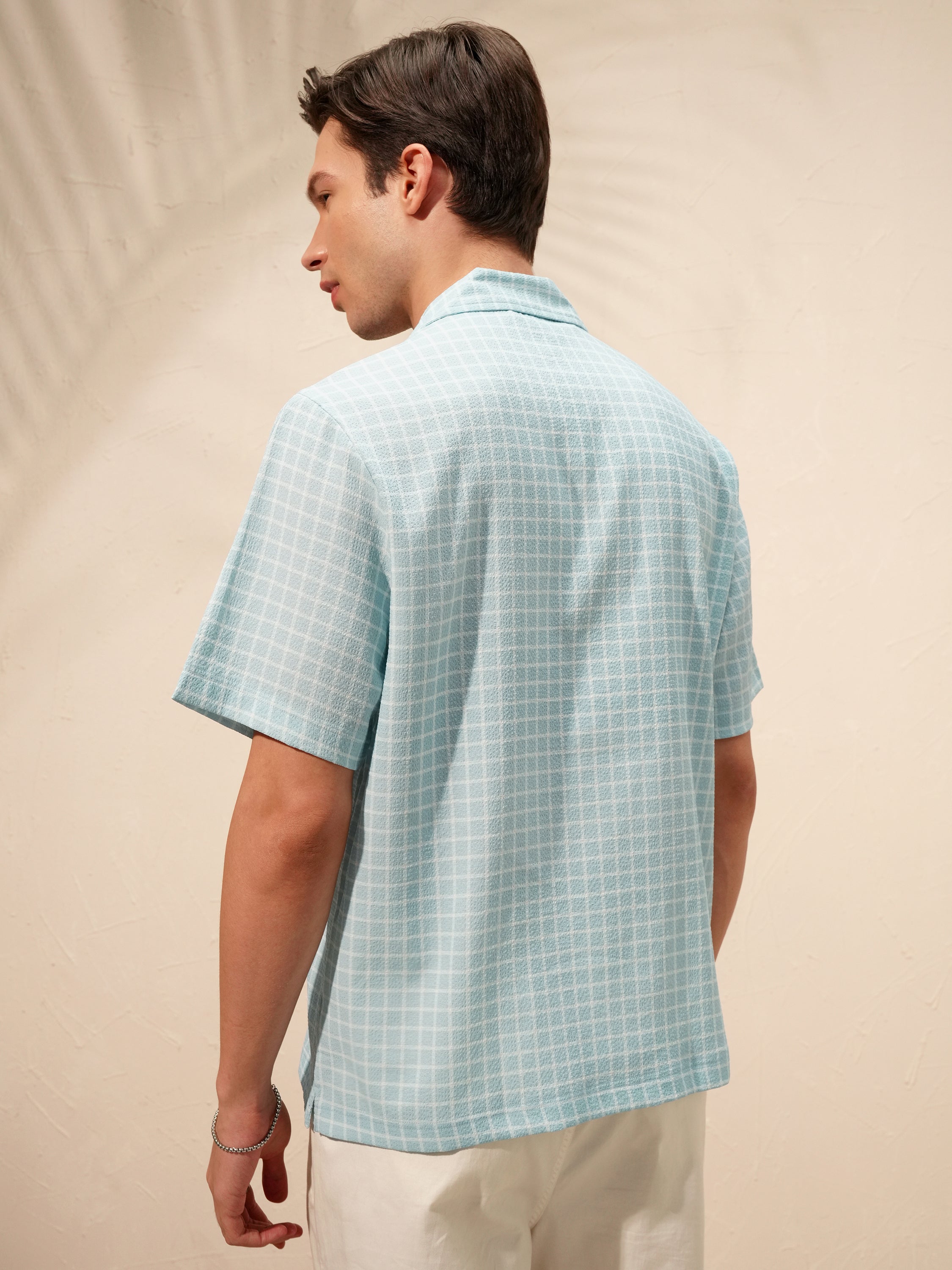 Highlander Men Blue Checked Boxy Fit Casual Shirt - Blue - Image 3