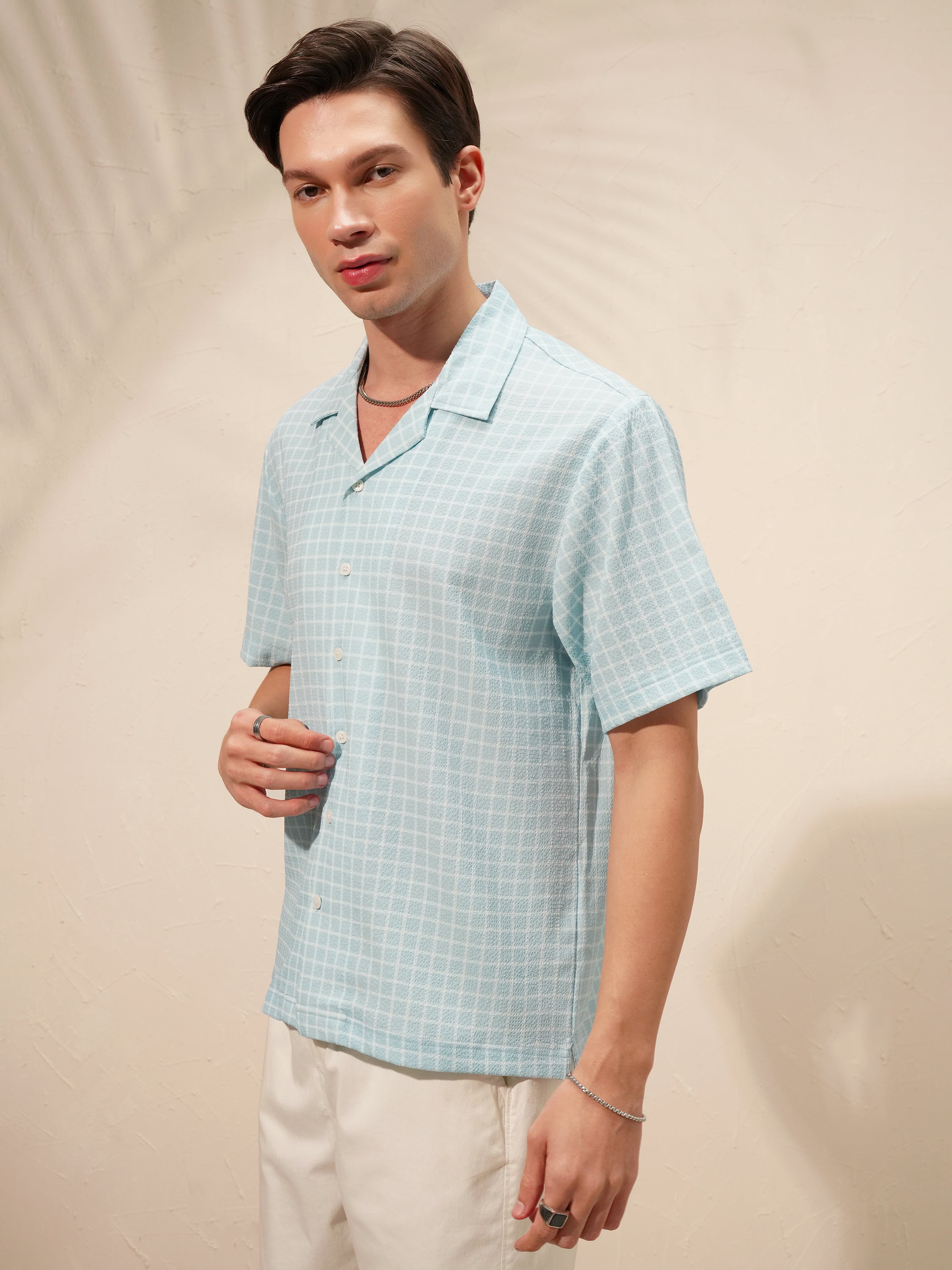Highlander Men Blue Checked Boxy Fit Casual Shirt - Blue - Image 4