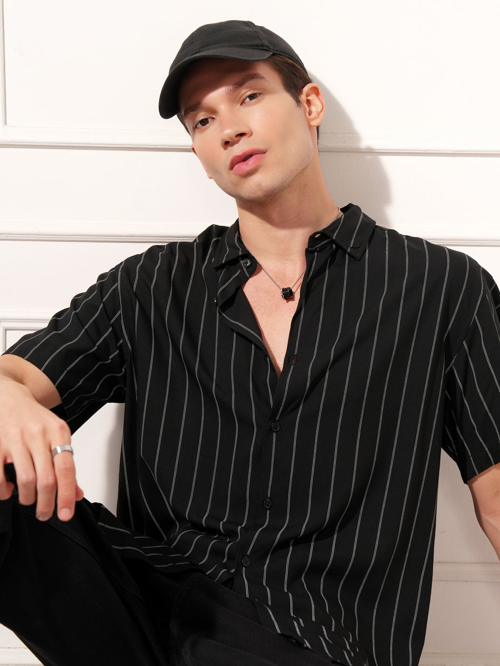 Highlander Men Black Striped Relaxed Fit Casual Shirt - Black - Image 1