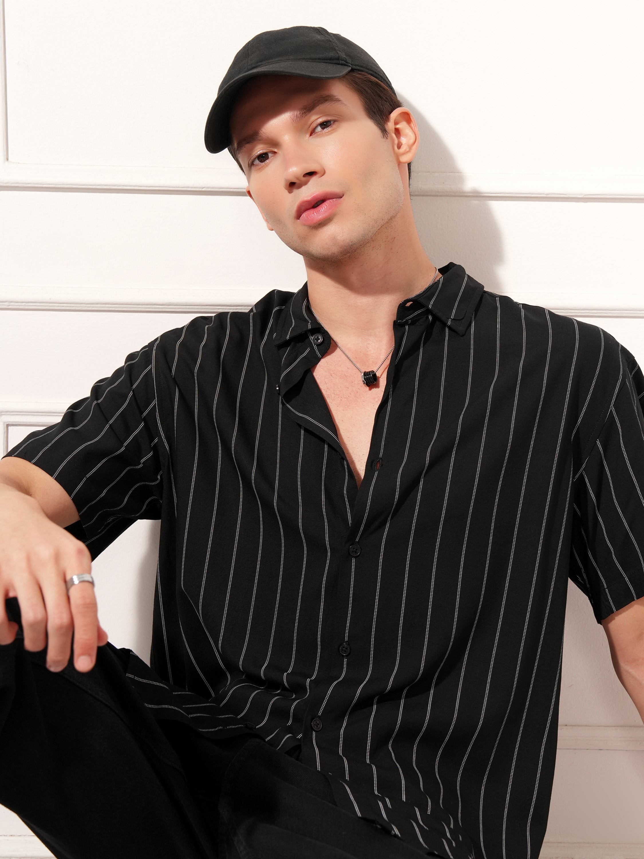 Highlander Men Black Striped Relaxed Fit Casual Shirt - Black - Image 1