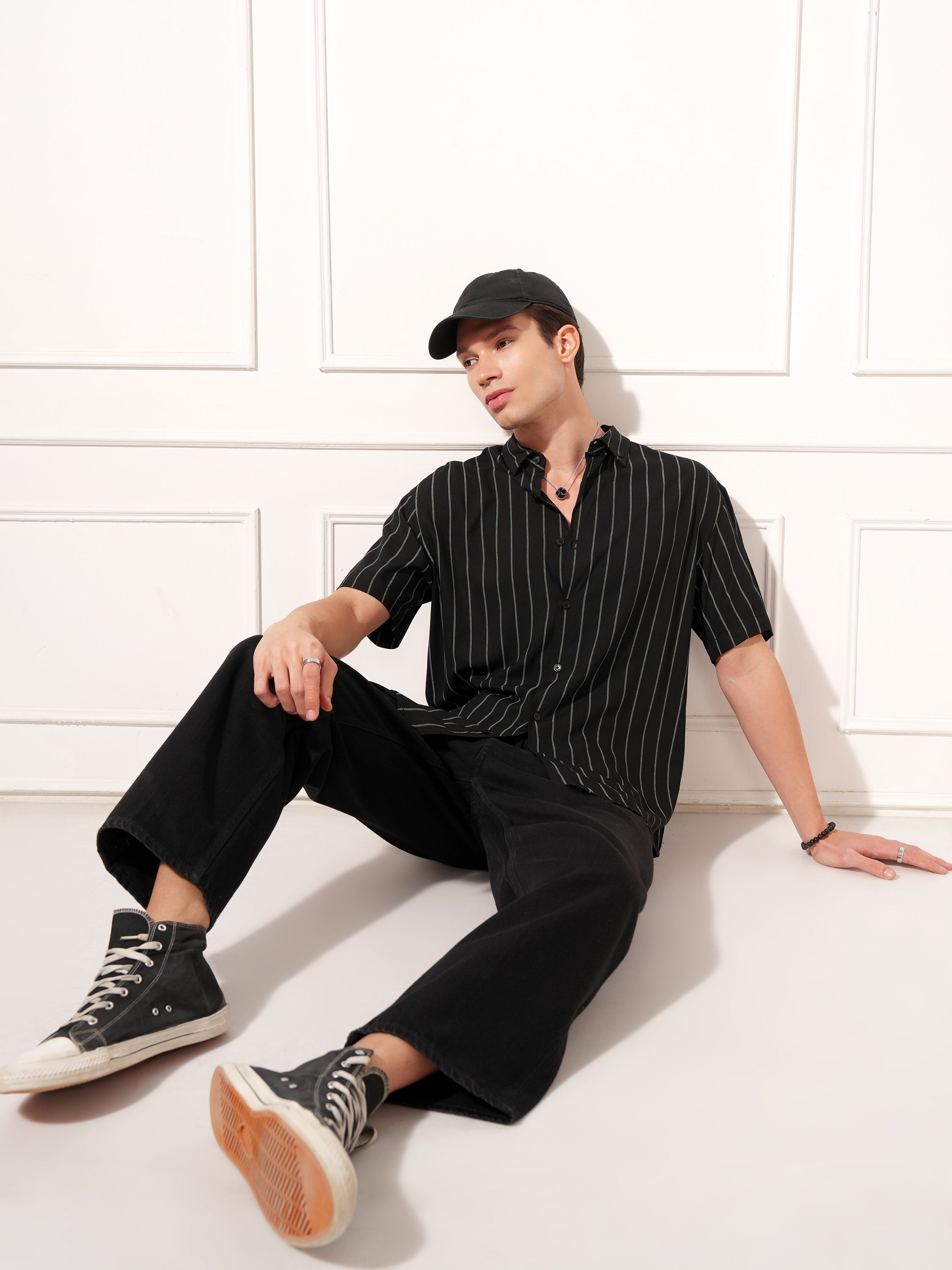Highlander Men Black Striped Relaxed Fit Casual Shirt - Black - Image 2