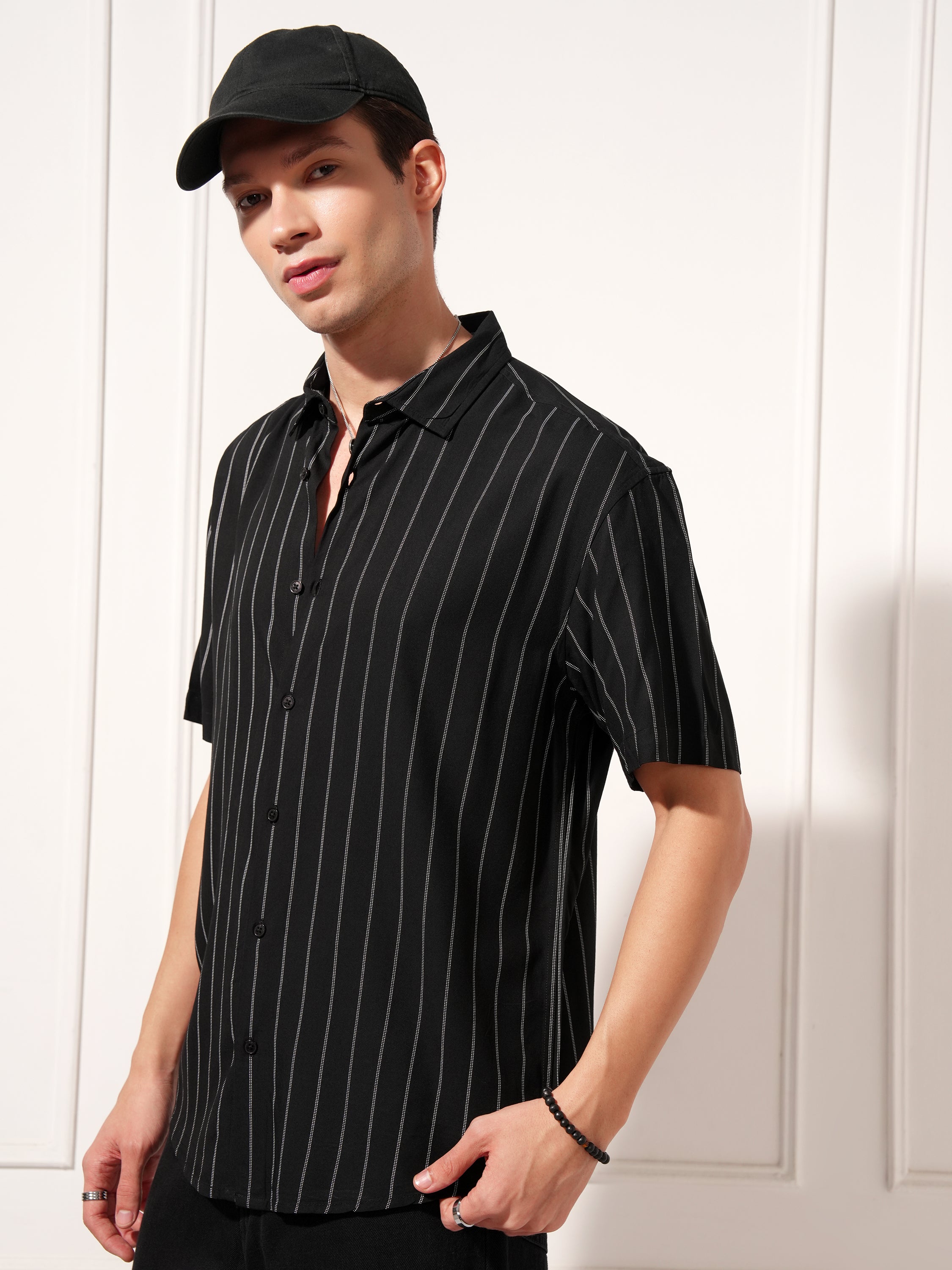 Highlander Men Black Striped Relaxed Fit Casual Shirt - Black - Image 4