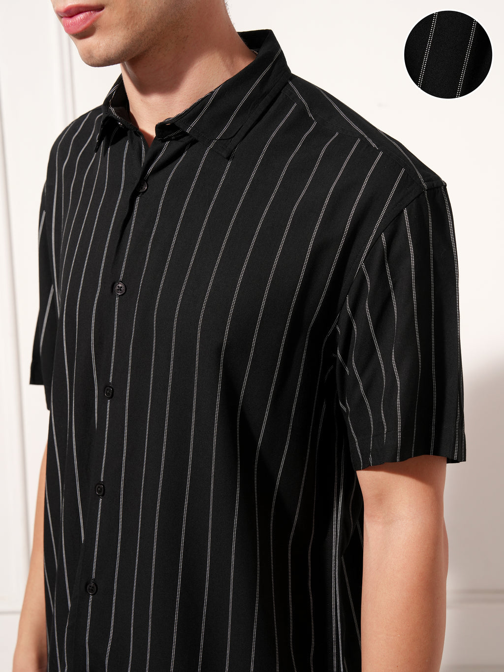 Highlander Men Black Striped Relaxed Fit Casual Shirt - Black - Image 5