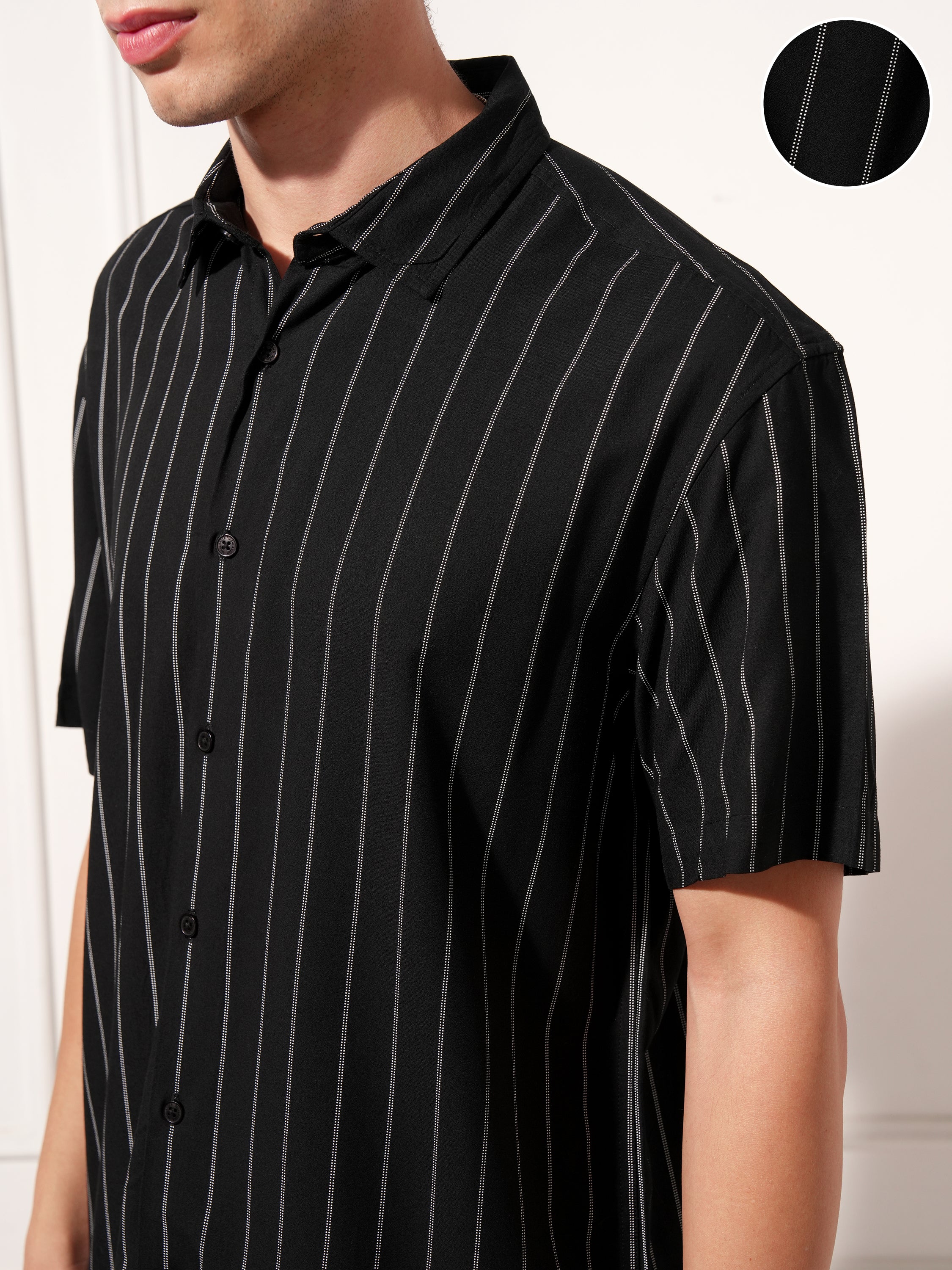 Highlander Men Black Striped Relaxed Fit Casual Shirt - Black - Image 5