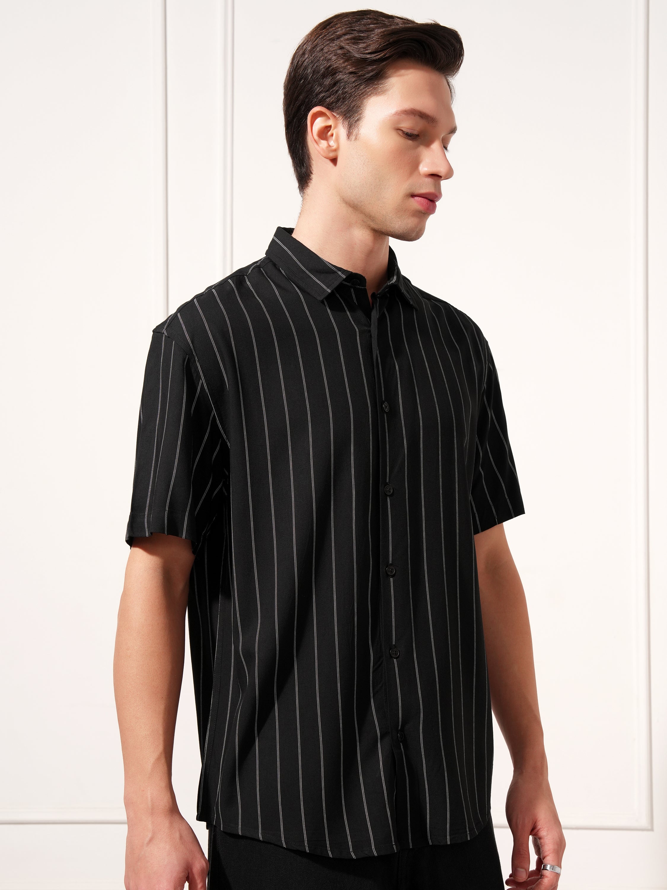 Highlander Men Black Striped Relaxed Fit Casual Shirt - Black - Image 6