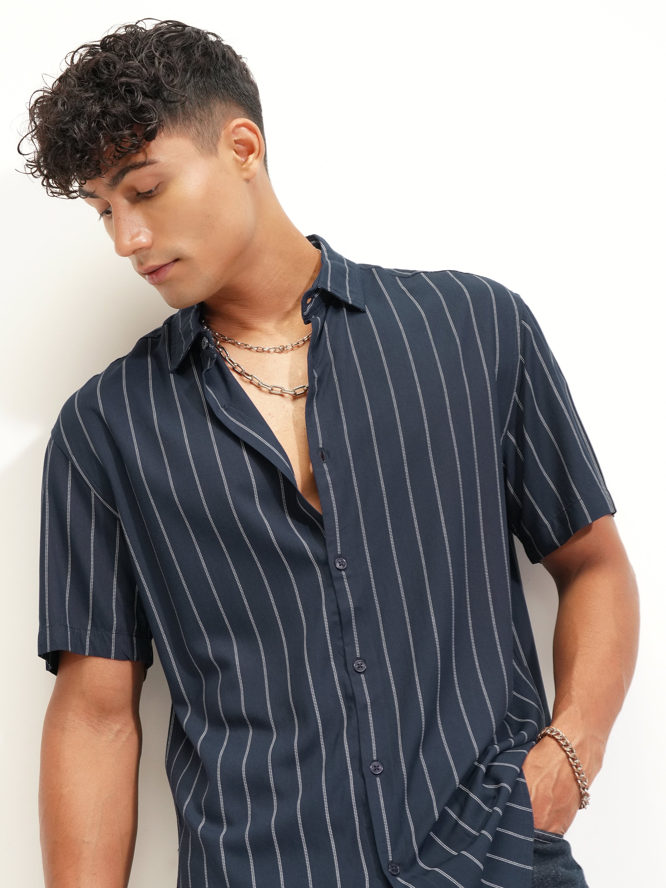 Highlander Men Blue Striped Relaxed Fit Casual Shirt - Blue - Image 1