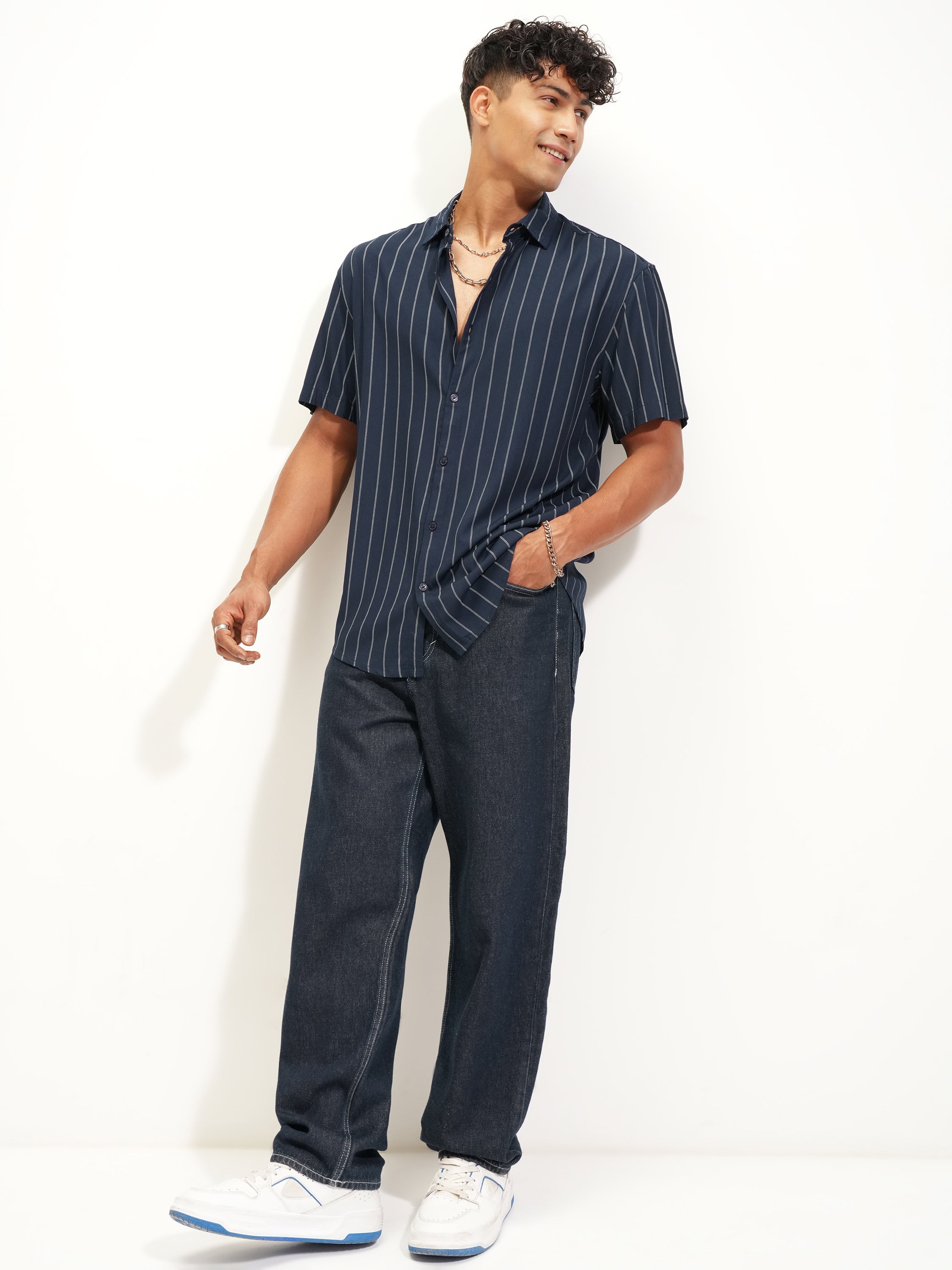 Highlander Men Blue Striped Relaxed Fit Casual Shirt - Blue - Image 2