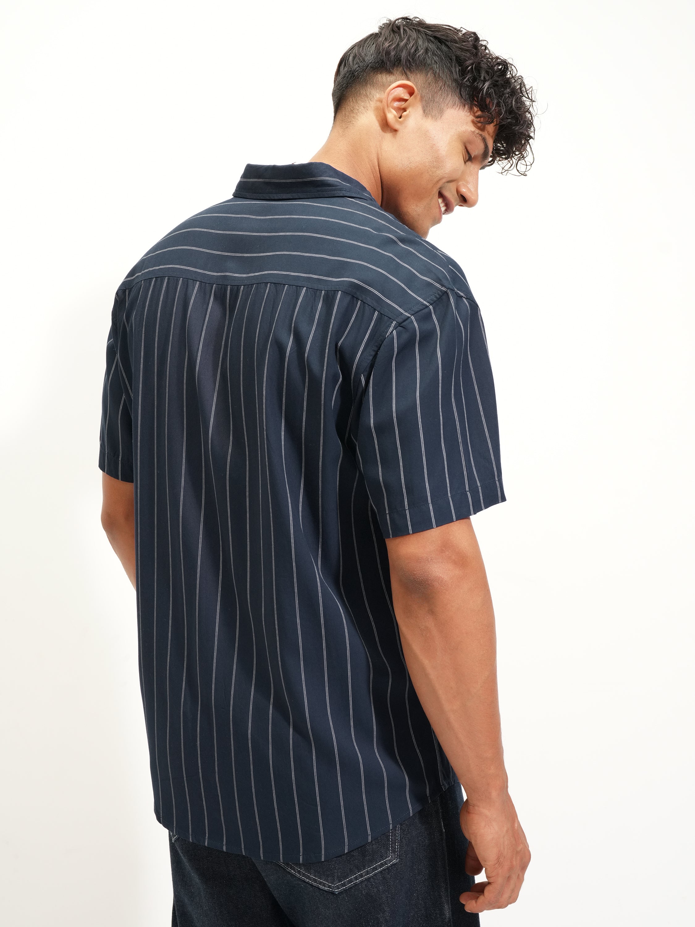 Highlander Men Blue Striped Relaxed Fit Casual Shirt - Blue - Image 3