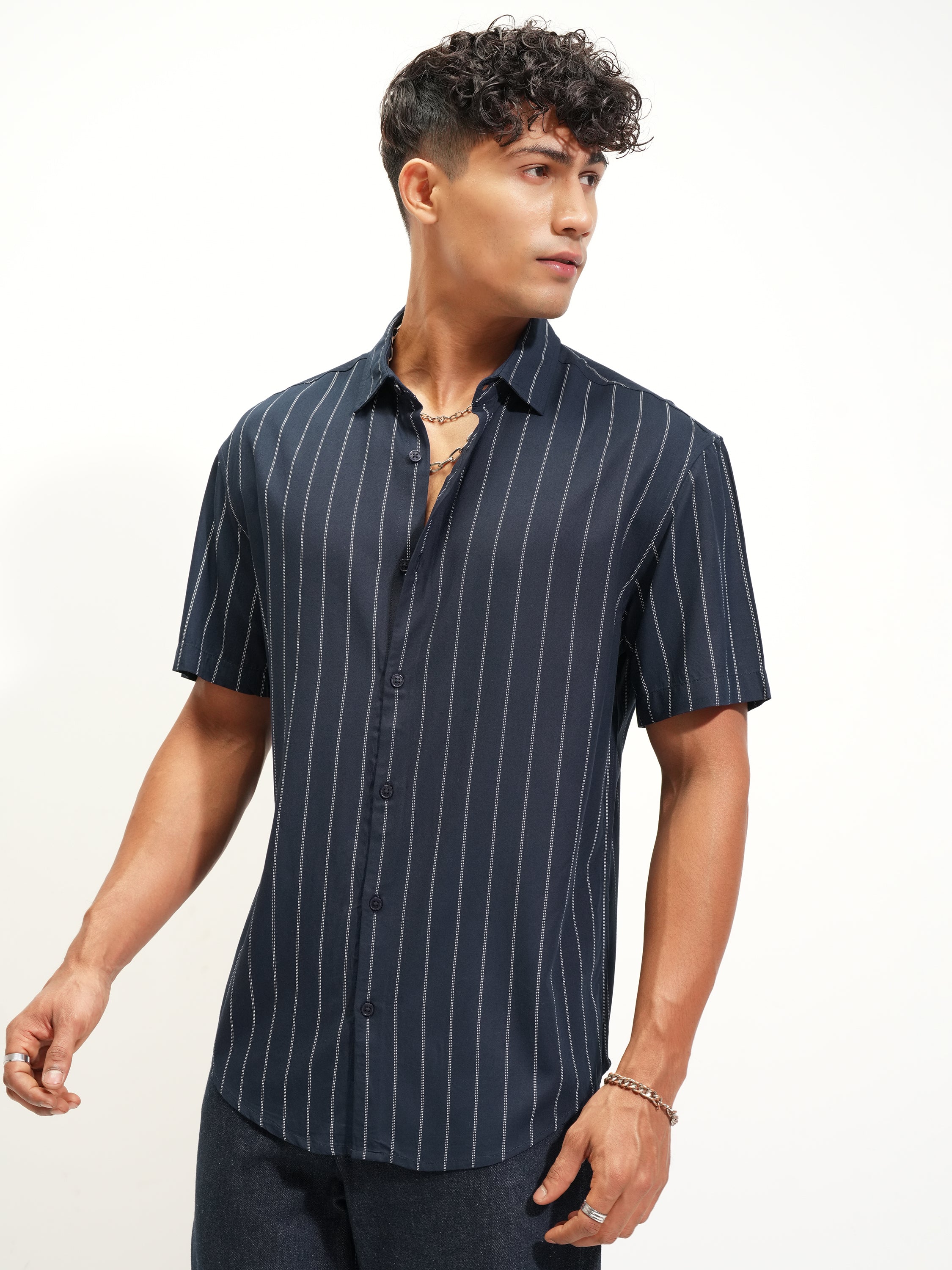Highlander Men Blue Striped Relaxed Fit Casual Shirt - Blue - Image 4