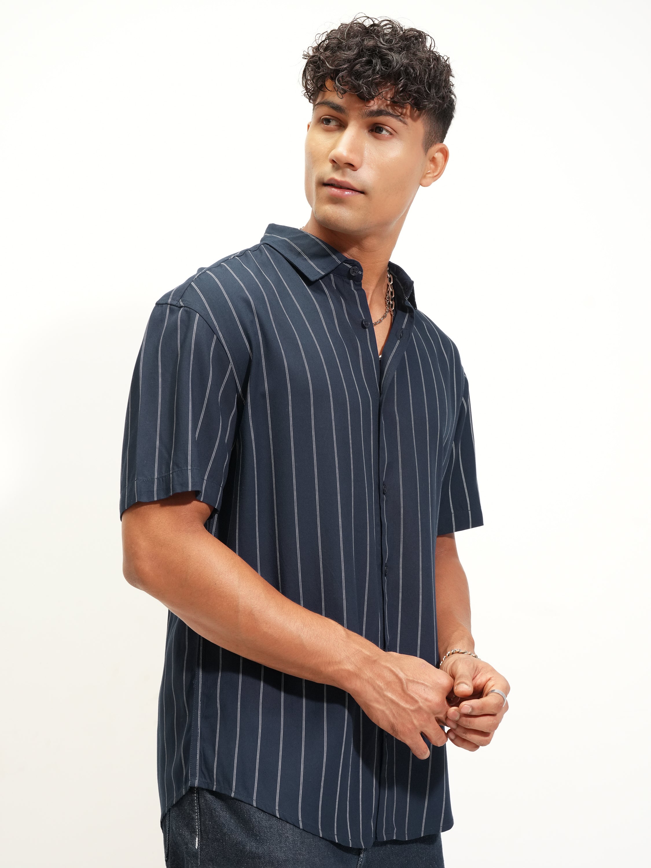Highlander Men Blue Striped Relaxed Fit Casual Shirt - Blue - Image 6