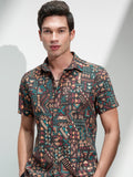 Highlander Men Brown Printed Slim Fit Casual Shirt - Brown - Image 1