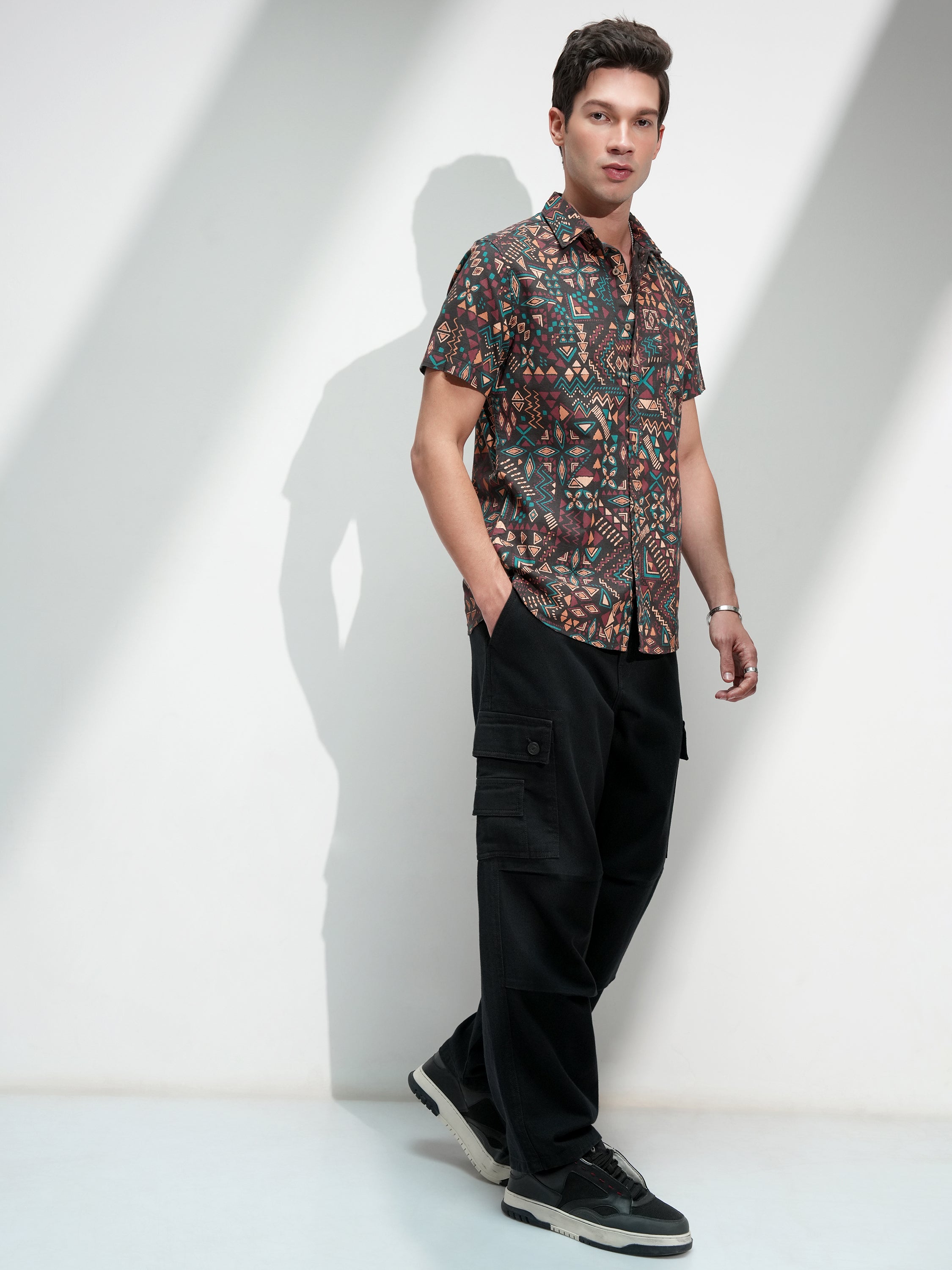 Highlander Men Brown Printed Slim Fit Casual Shirt - Brown - Image 2