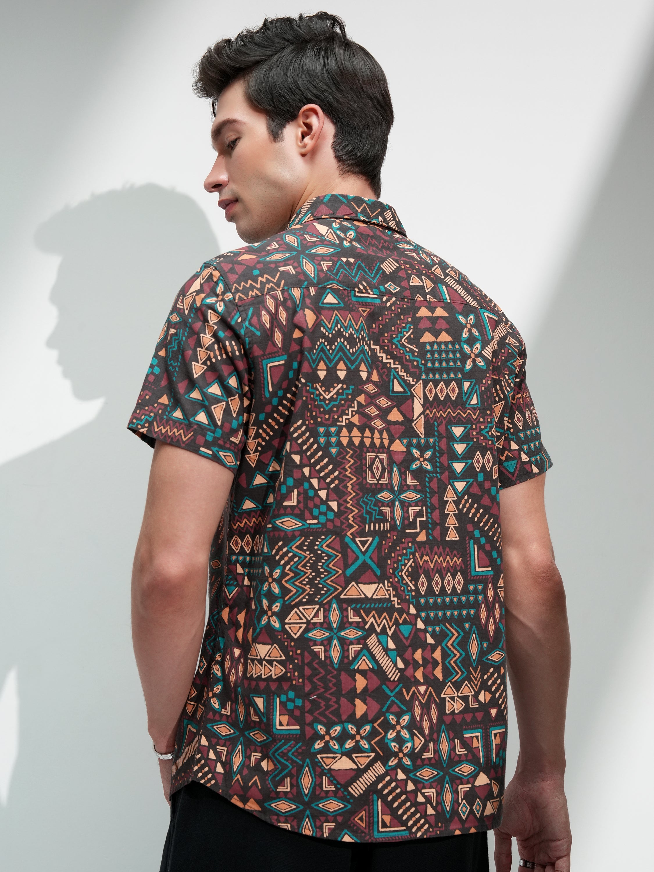 Highlander Men Brown Printed Slim Fit Casual Shirt - Brown - Image 3