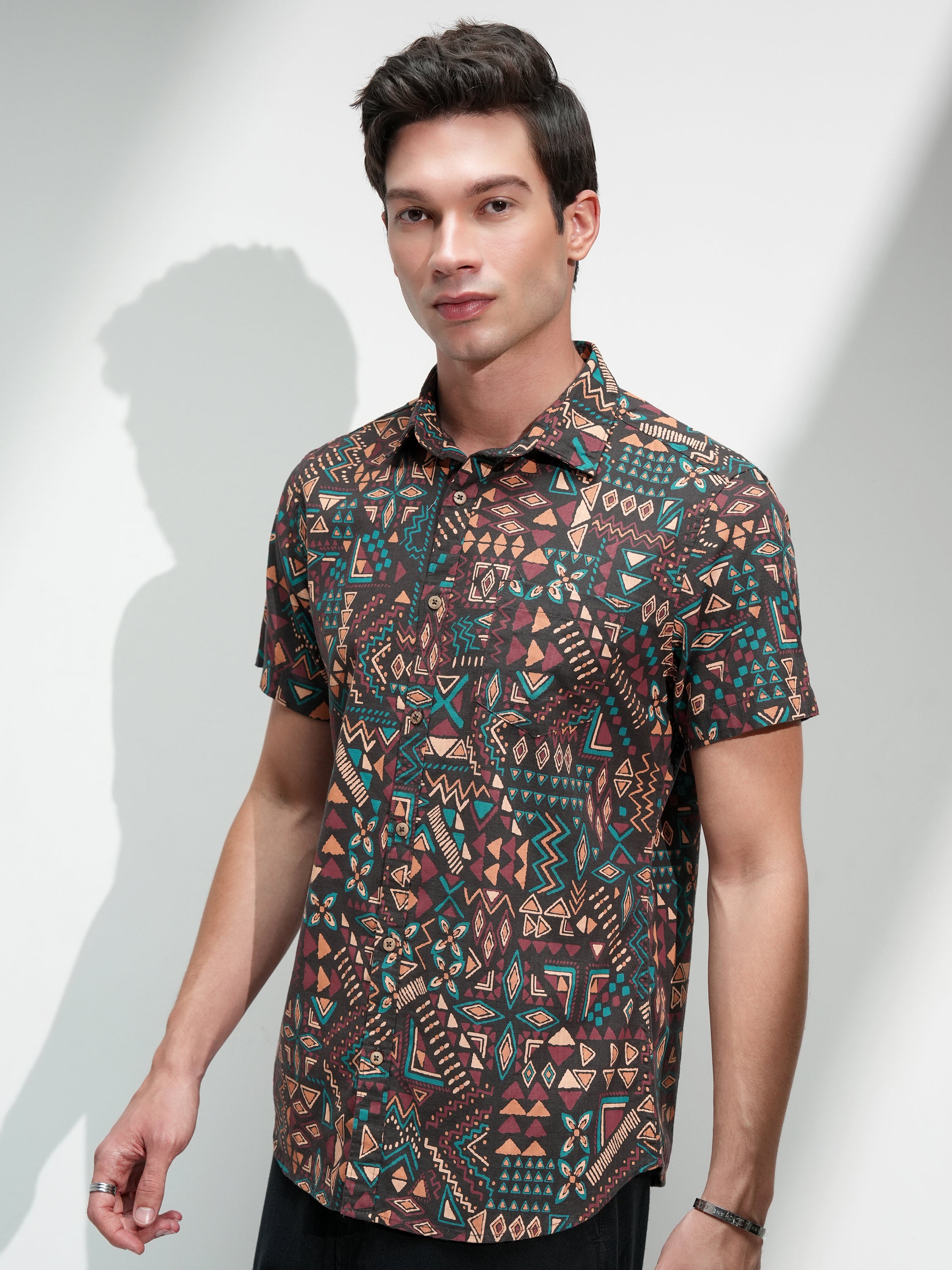 Highlander Men Brown Printed Slim Fit Casual Shirt - Brown - Image 4