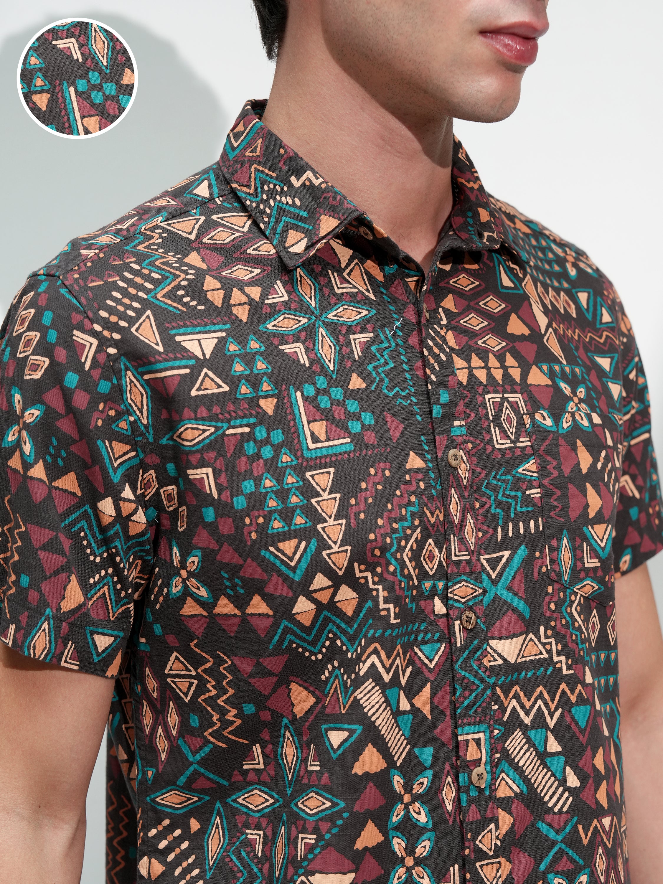 Highlander Men Brown Printed Slim Fit Casual Shirt - Brown - Image 5