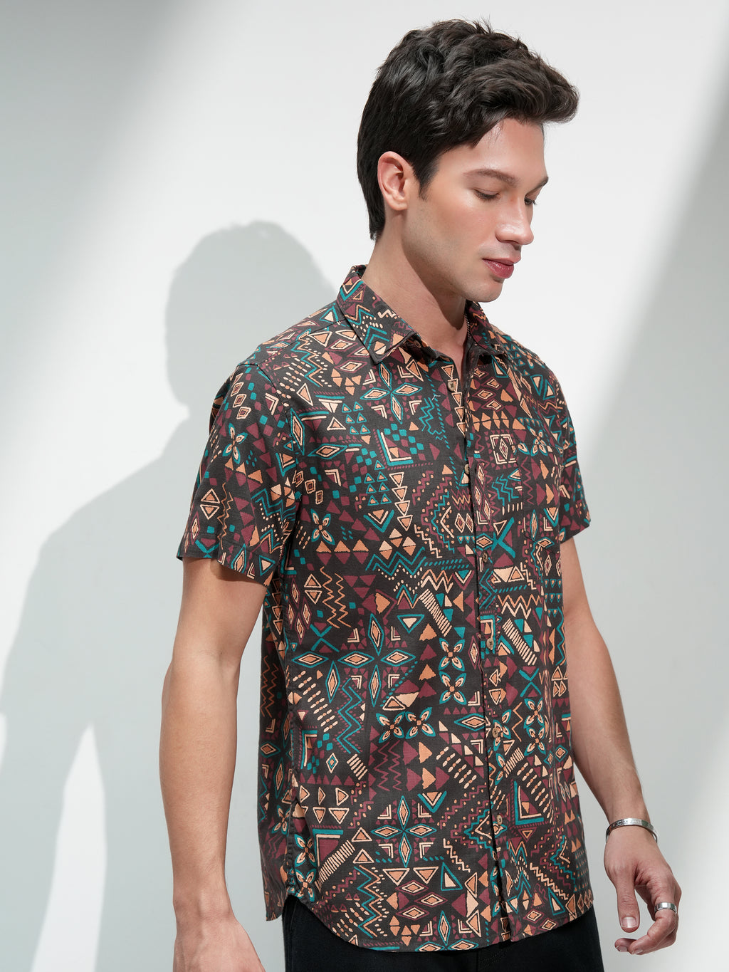 Highlander Men Brown Printed Slim Fit Casual Shirt - Brown - Image 6
