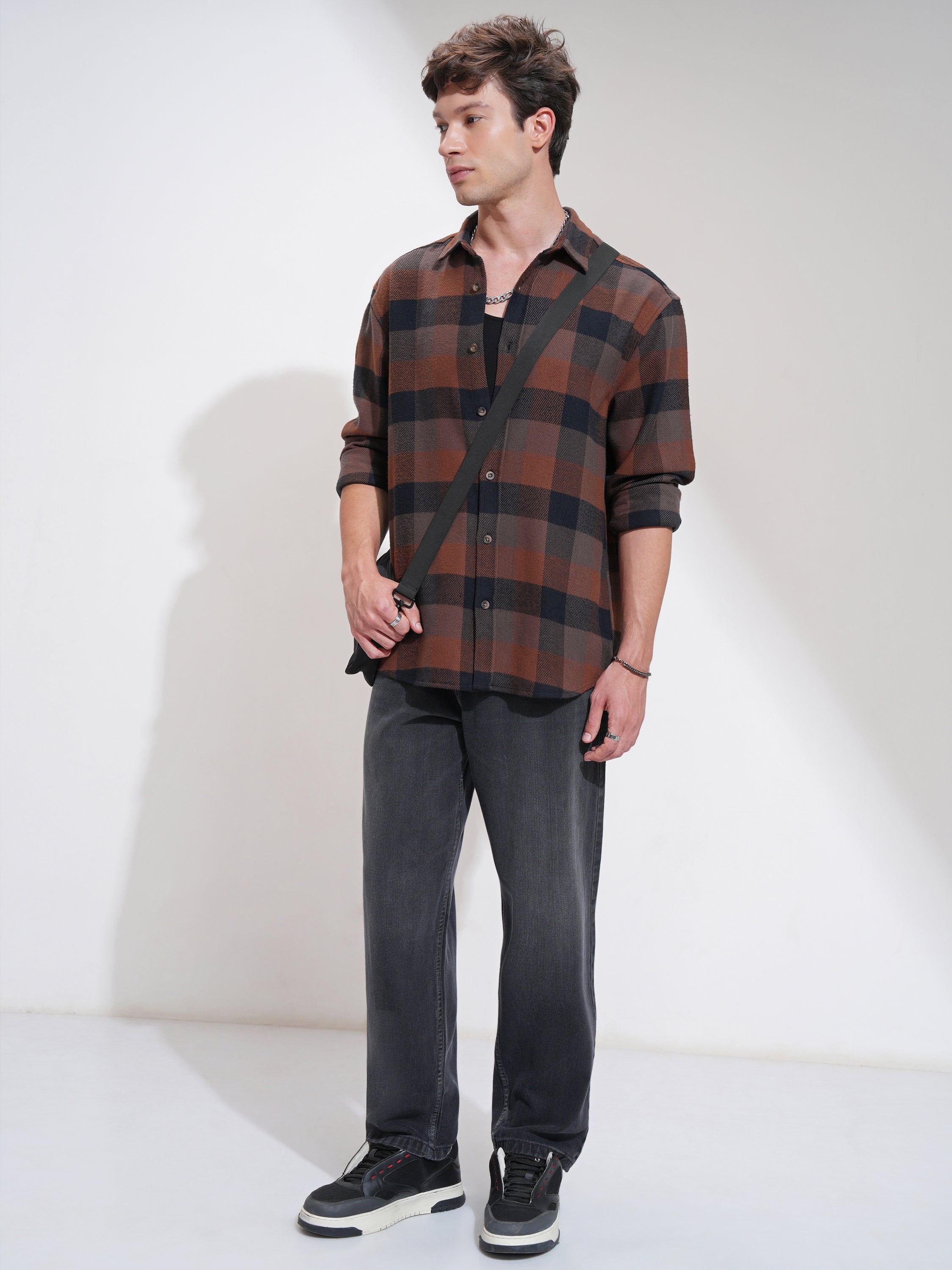 Highlander Men Brown Checked Relaxed Fit Casual Shirt - Brown - Image 2