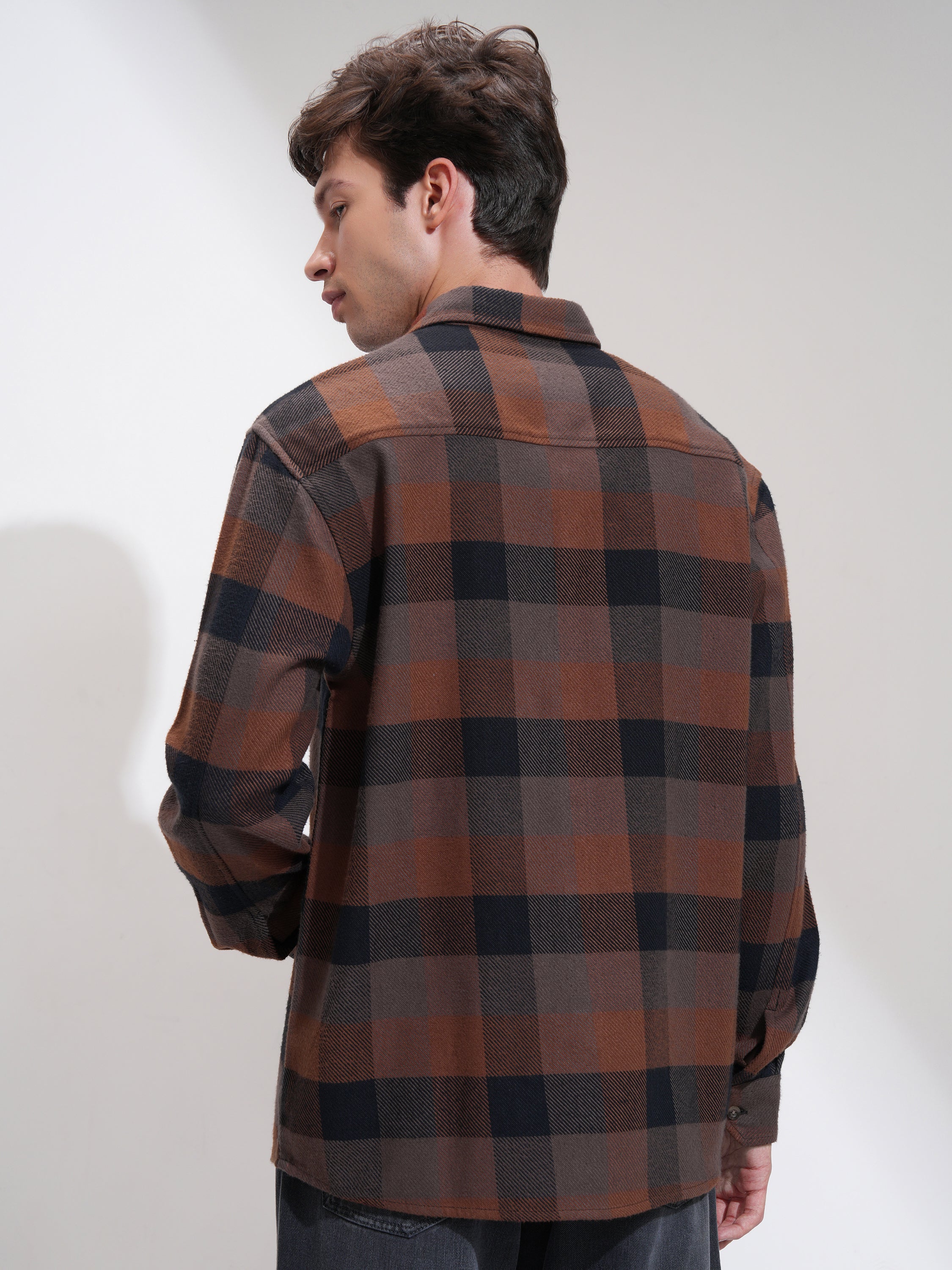 Highlander Men Brown Checked Relaxed Fit Casual Shirt - Brown - Image 3