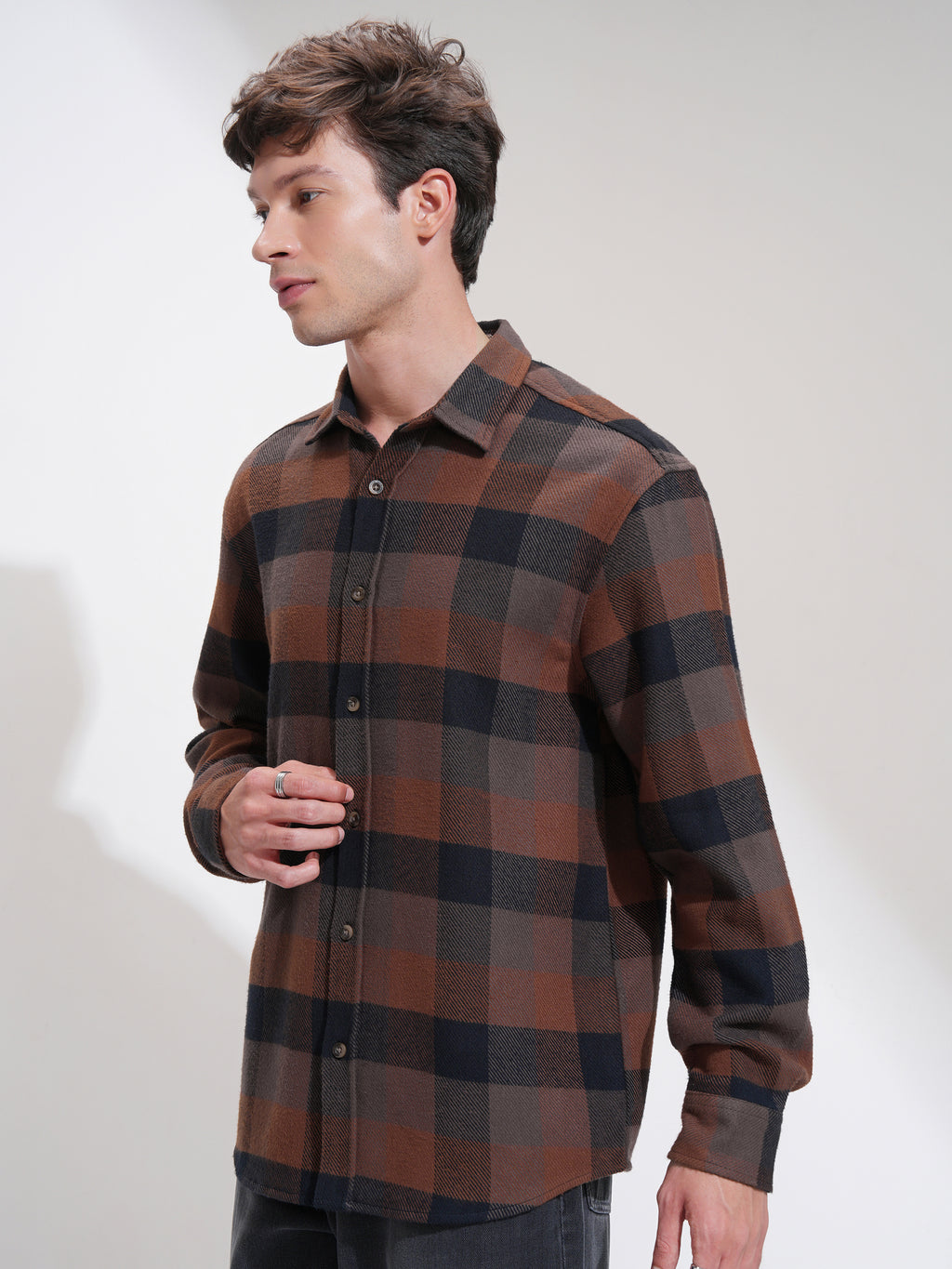 Highlander Men Brown Checked Relaxed Fit Casual Shirt - Brown - Image 4