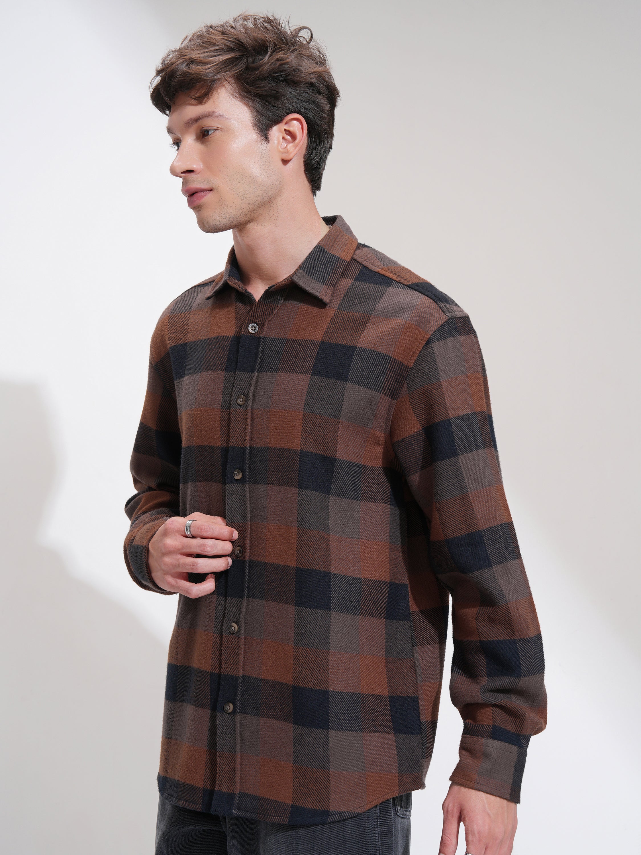 Highlander Men Brown Checked Relaxed Fit Casual Shirt - Brown - Image 4