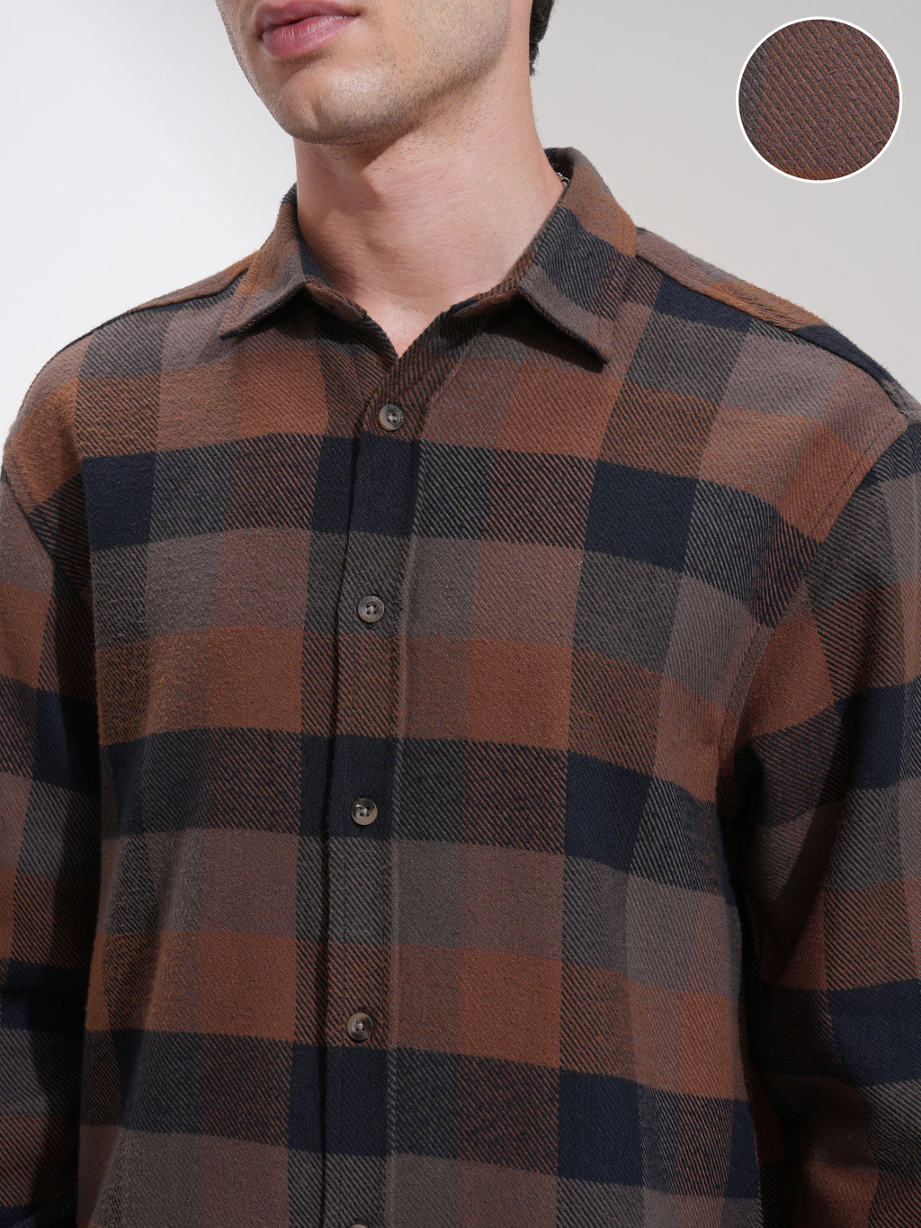 Highlander Men Brown Checked Relaxed Fit Casual Shirt - Brown - Image 5