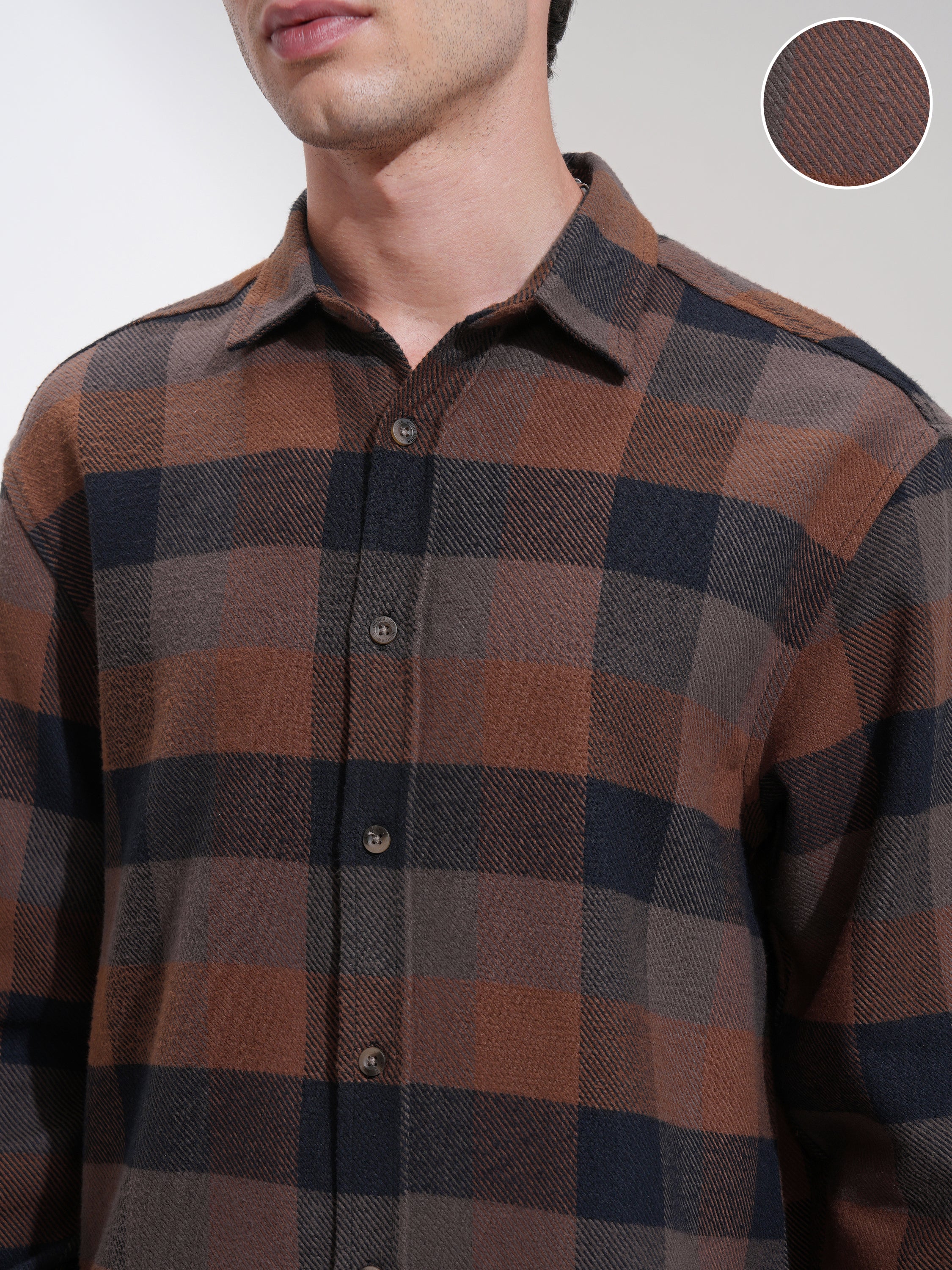 Highlander Men Brown Checked Relaxed Fit Casual Shirt - Brown - Image 5
