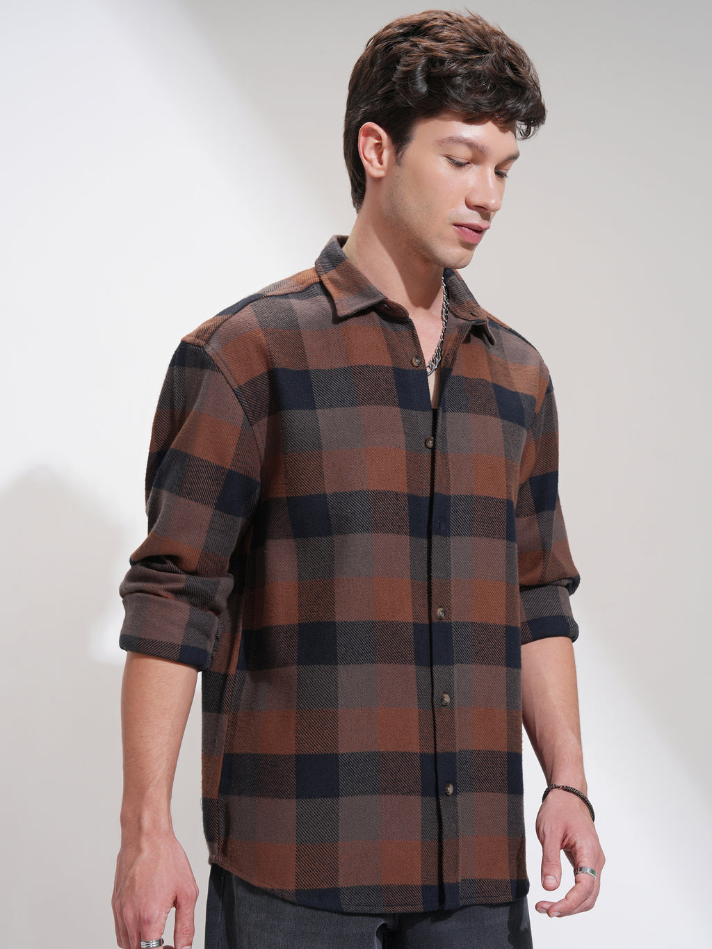 Highlander Men Brown Checked Relaxed Fit Casual Shirt - Brown - Image 6