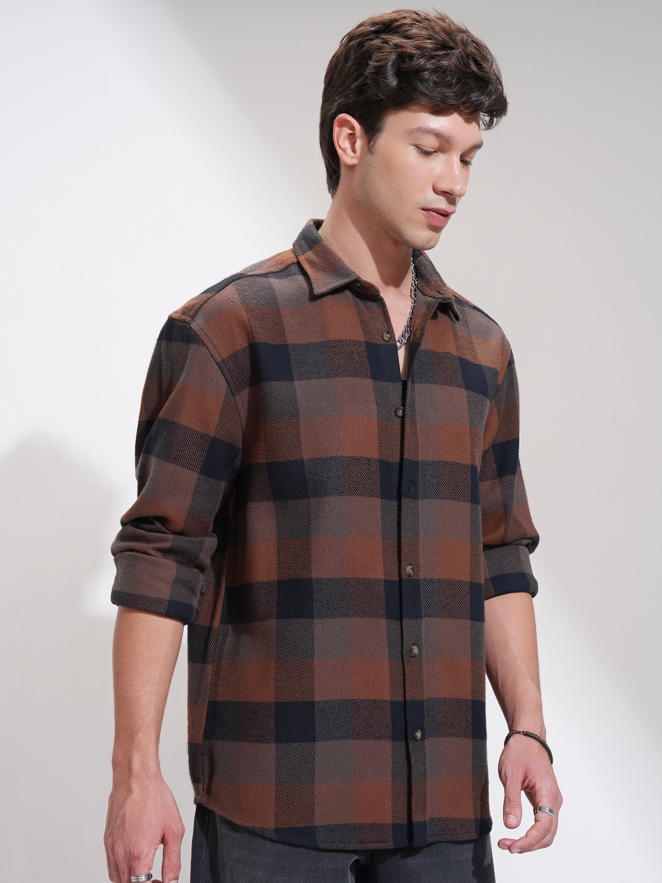 Highlander Men Brown Checked Relaxed Fit Casual Shirt - Brown - Image 6