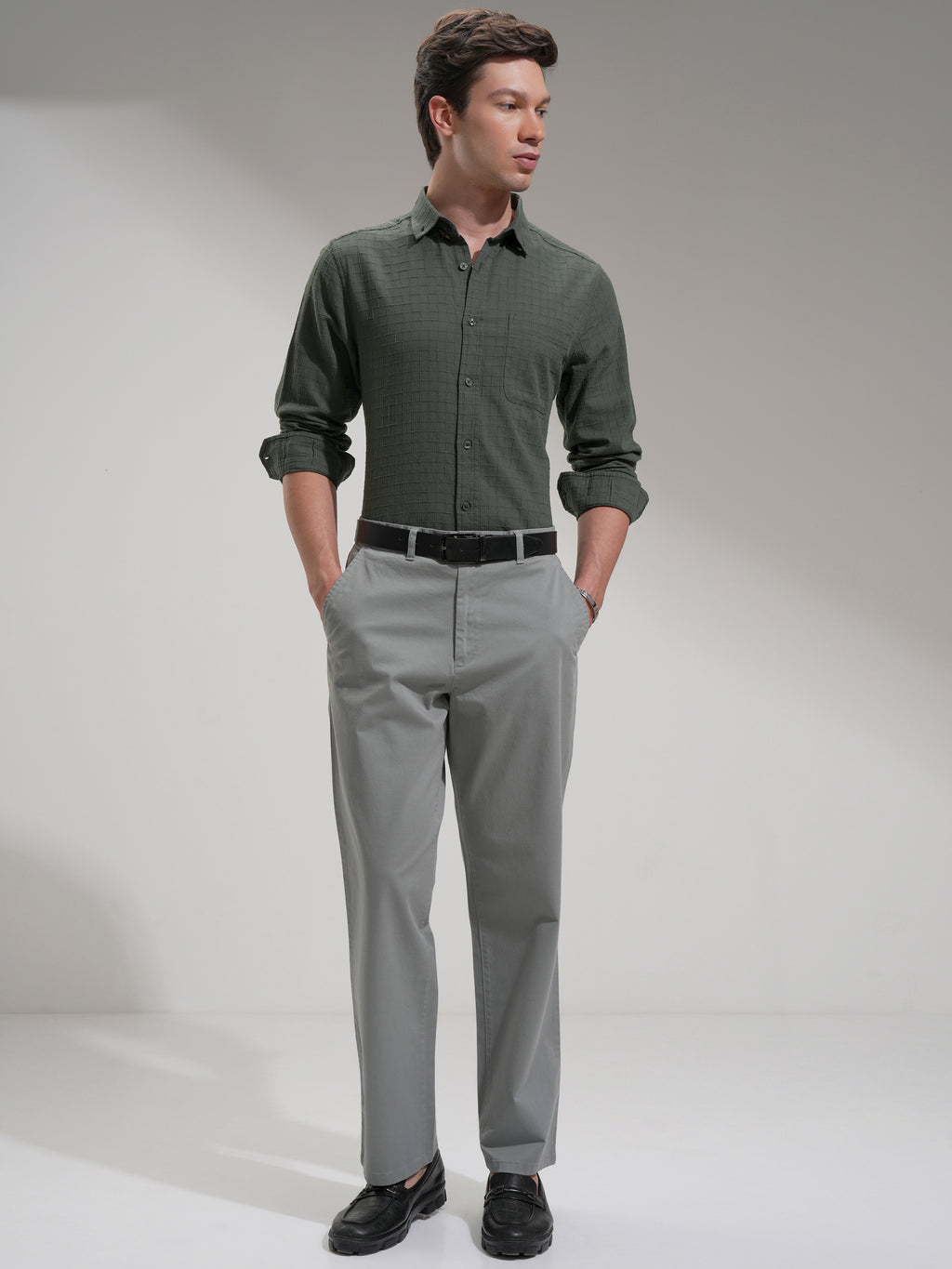 Highlander Men Olive Checked Slim Fit Casual Shirt - Olive - Image 2