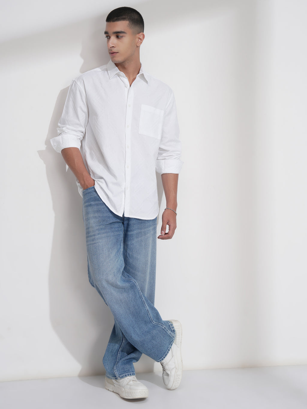 Highlander Men White Self Design Relaxed Fit Casual Shirt - White - Image 2