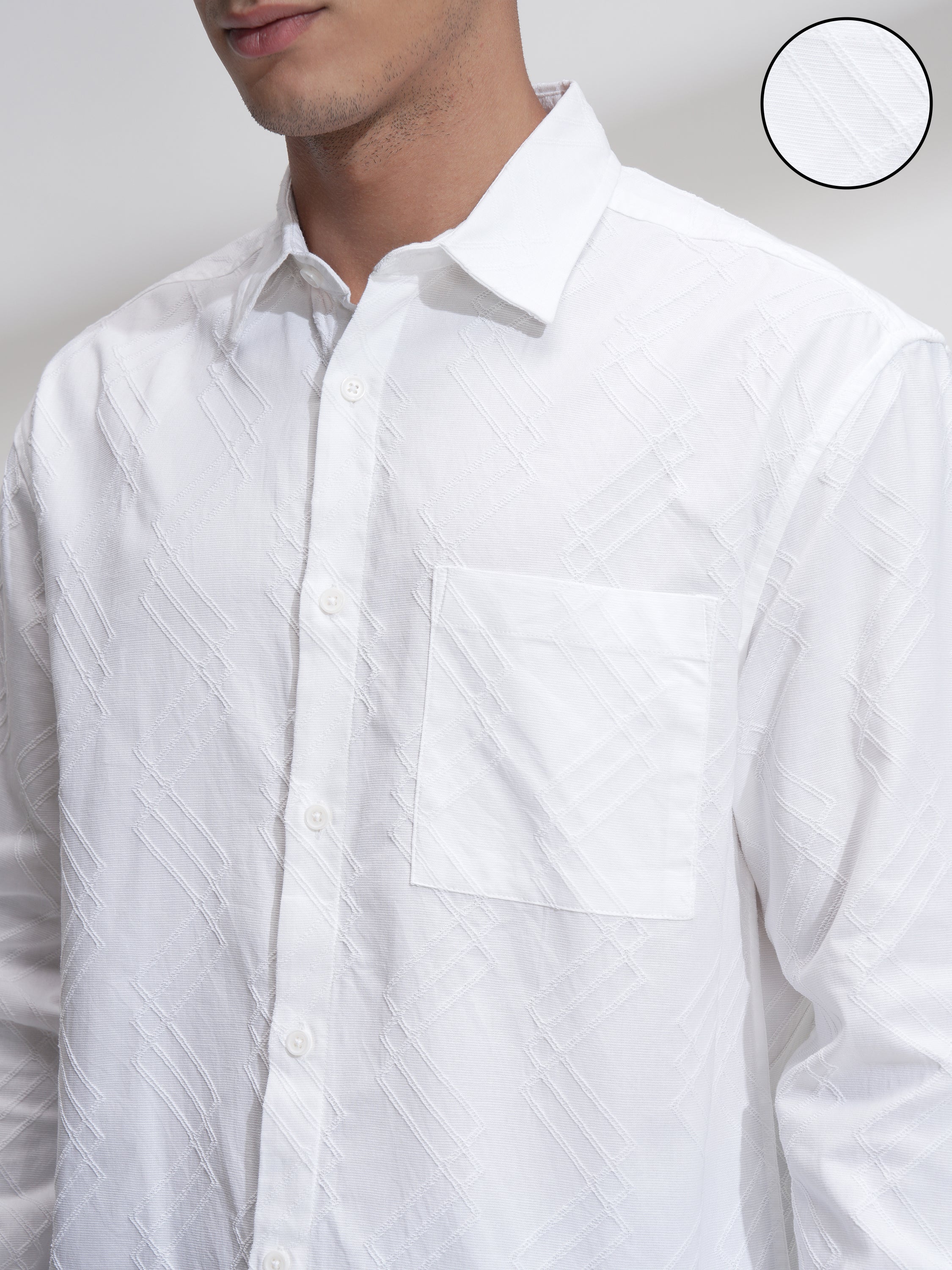 Highlander Men White Self Design Relaxed Fit Casual Shirt - White - Image 5
