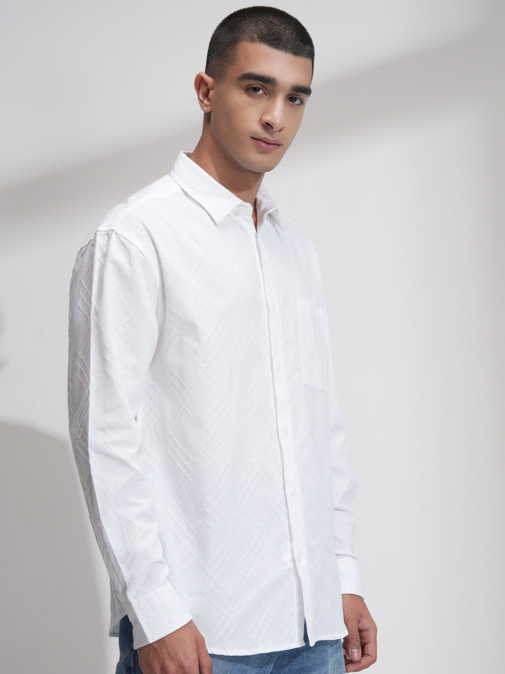 Highlander Men White Self Design Relaxed Fit Casual Shirt - White - Image 6
