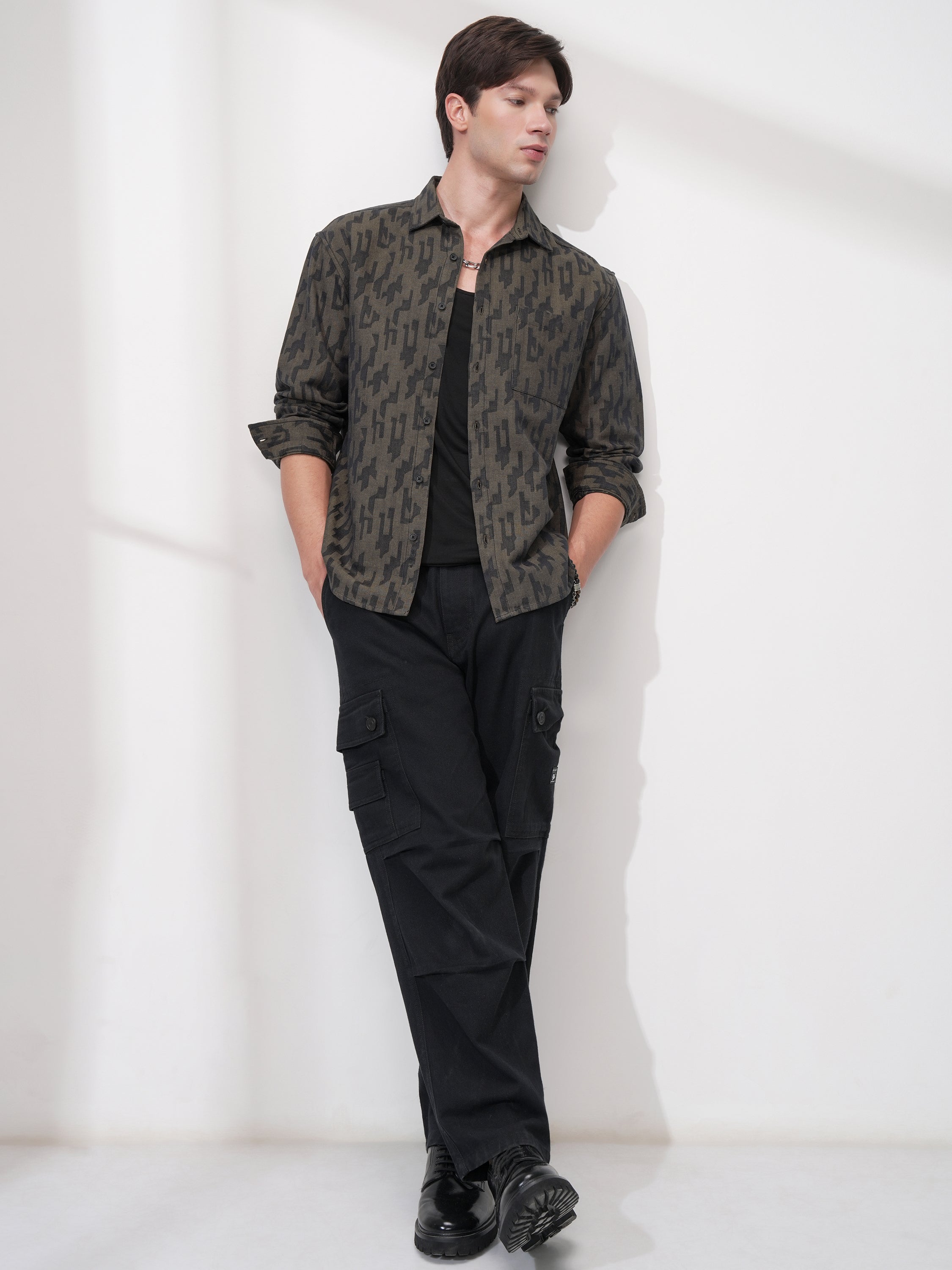 Highlander Men Olive Printed Relaxed Fit Casual Shirt - Olive - Image 2
