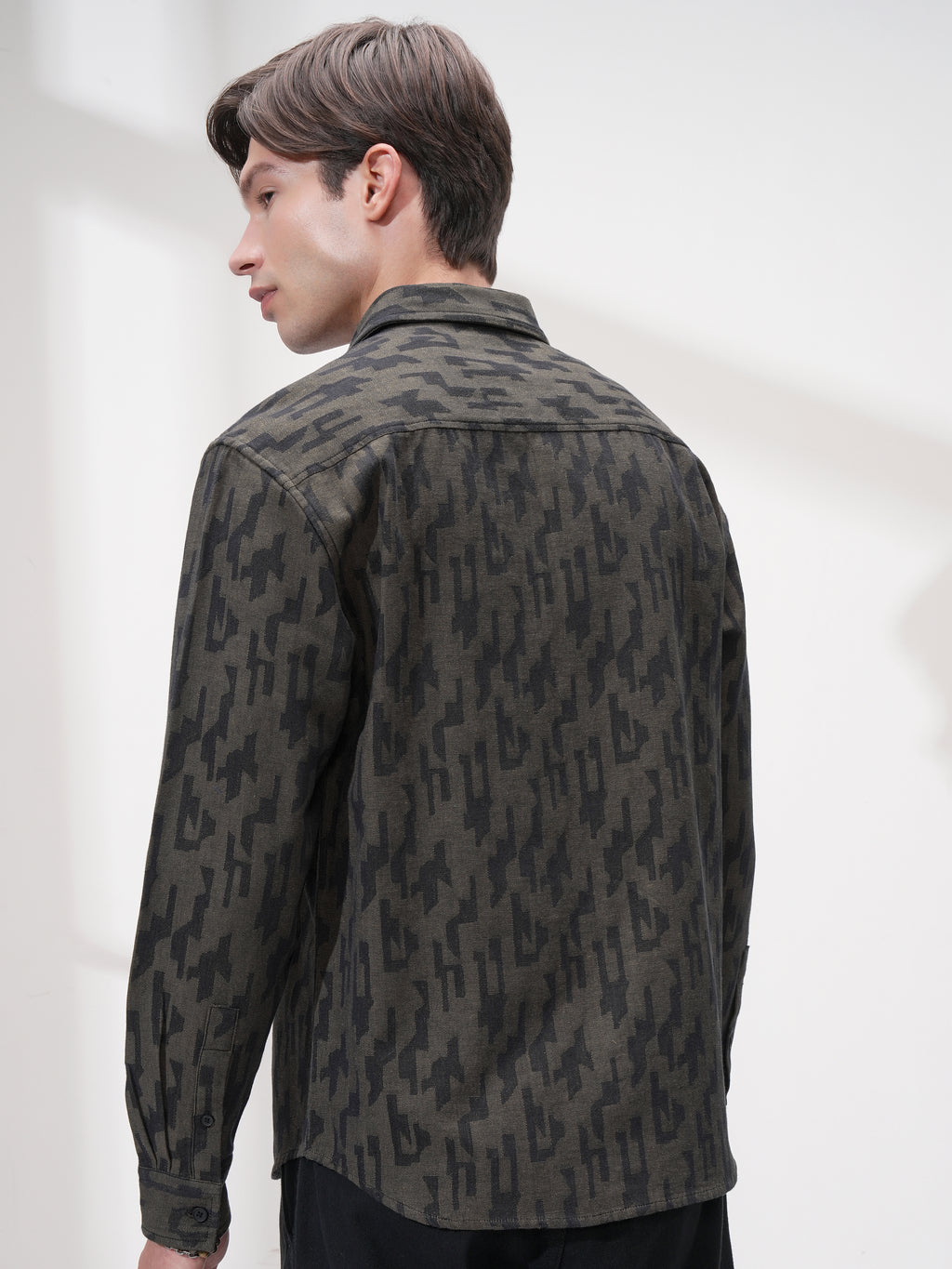 Highlander Men Olive Printed Relaxed Fit Casual Shirt - Olive - Image 3