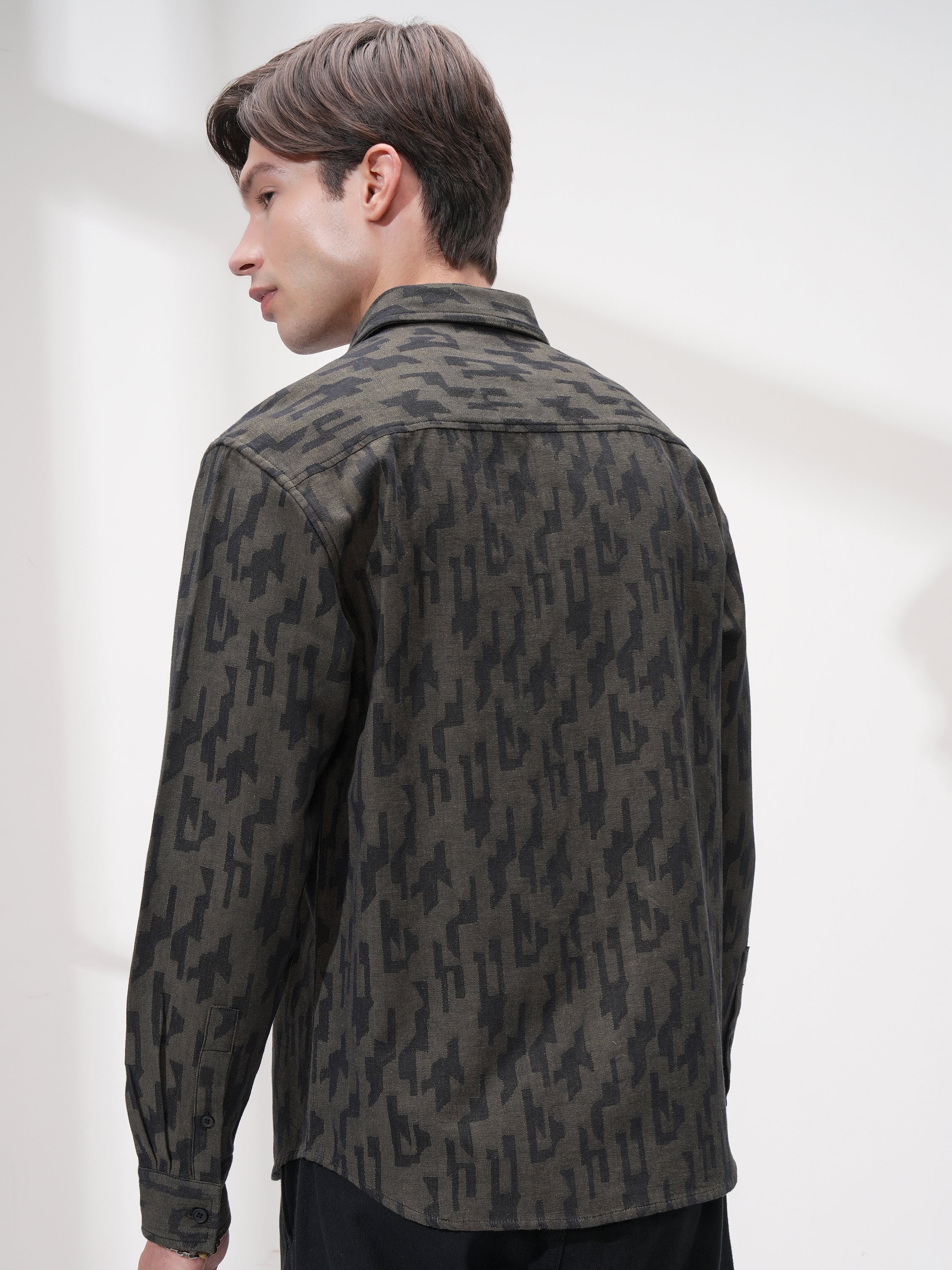 Highlander Men Olive Printed Relaxed Fit Casual Shirt - Olive - Image 3