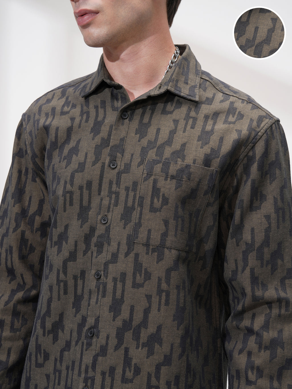 Highlander Men Olive Printed Relaxed Fit Casual Shirt - Olive - Image 5