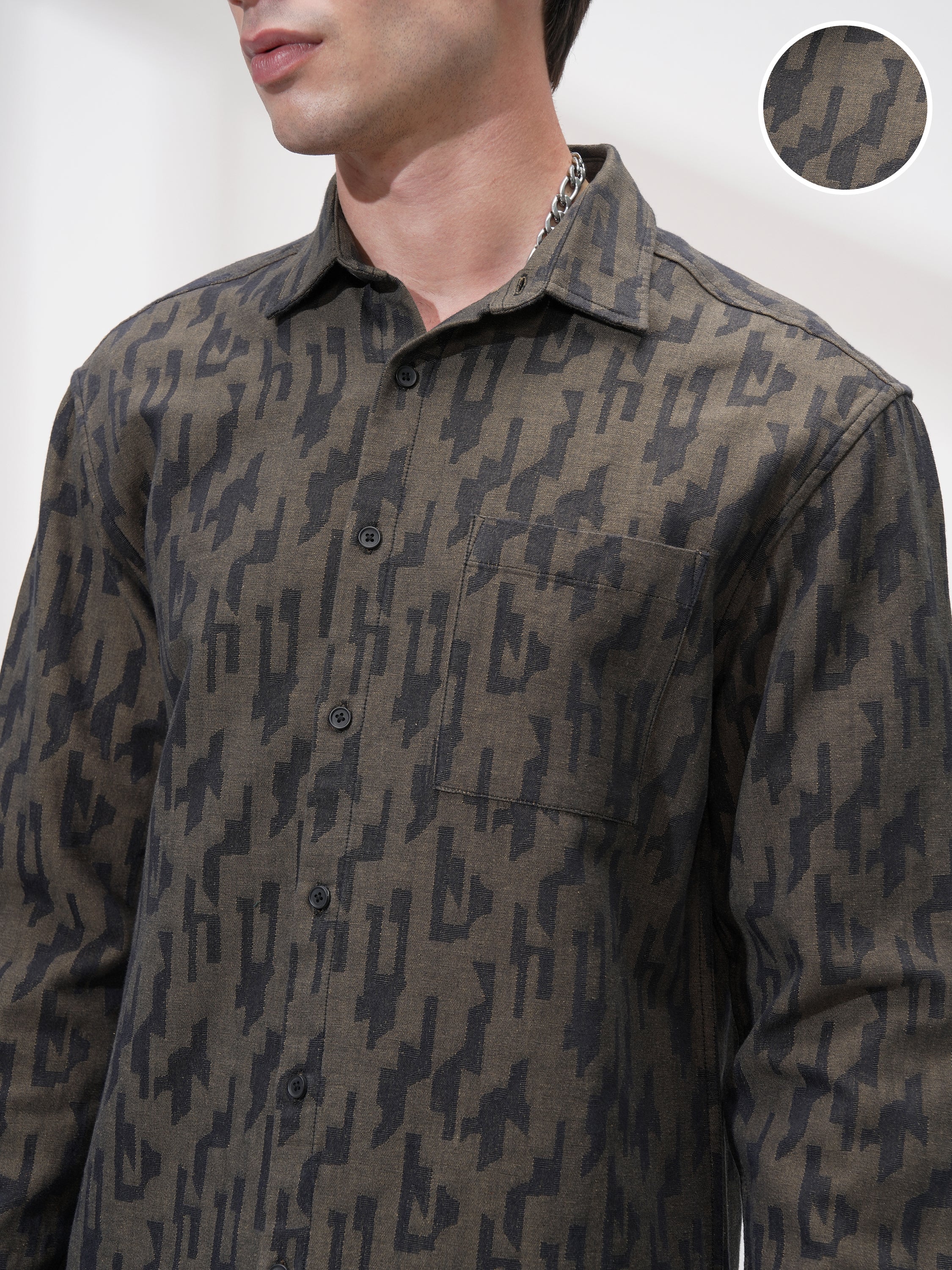 Highlander Men Olive Printed Relaxed Fit Casual Shirt - Olive - Image 5
