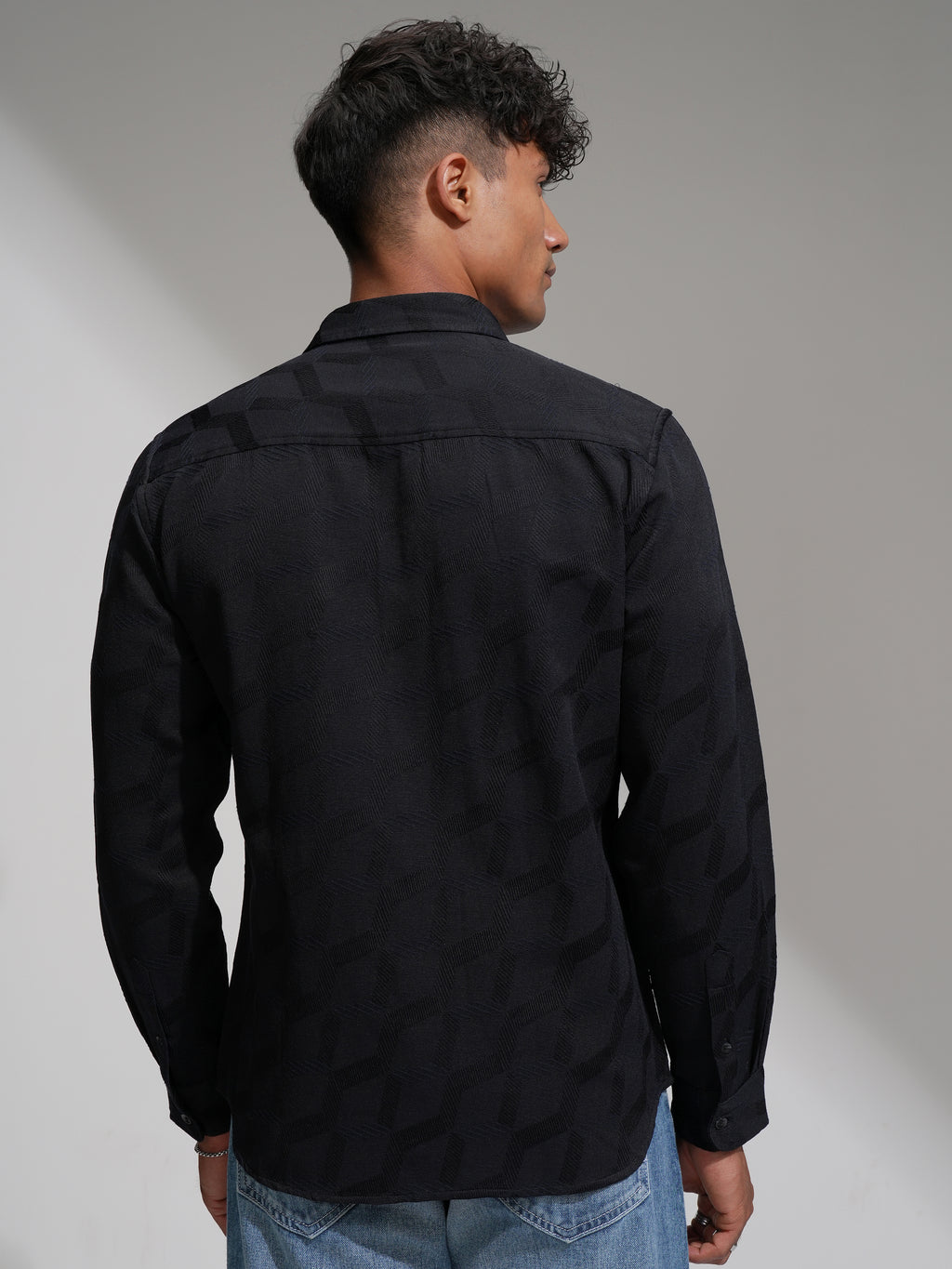 Highlander Men Black Slim Fit Self Design Casual Shirt - Black - Image 3