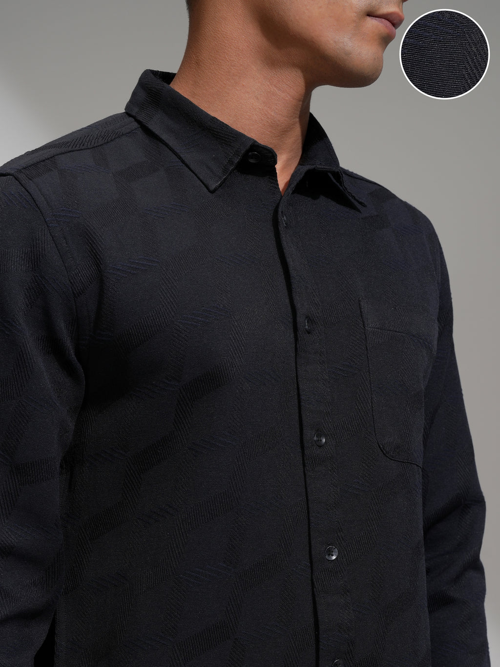 Highlander Men Black Slim Fit Self Design Casual Shirt - Black - Image 5